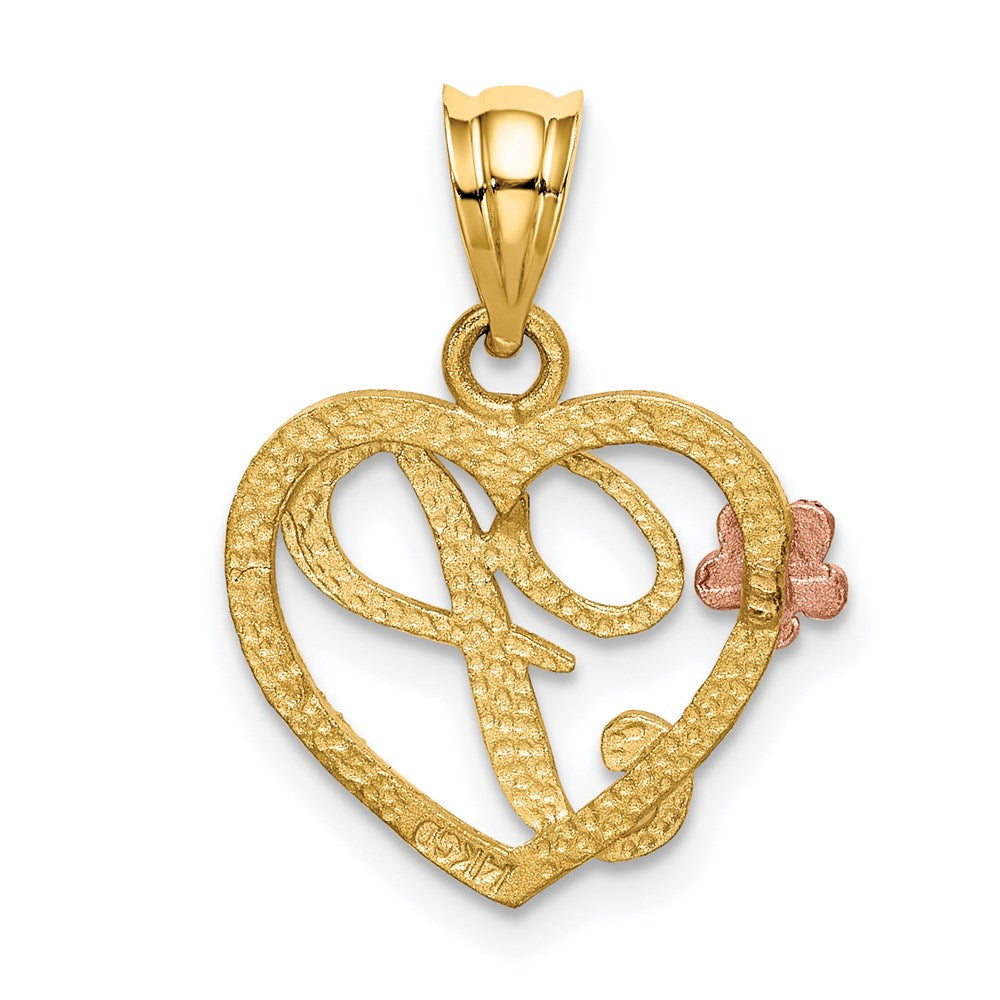 14k Two-Tone Heart Letter P Initial Pendant