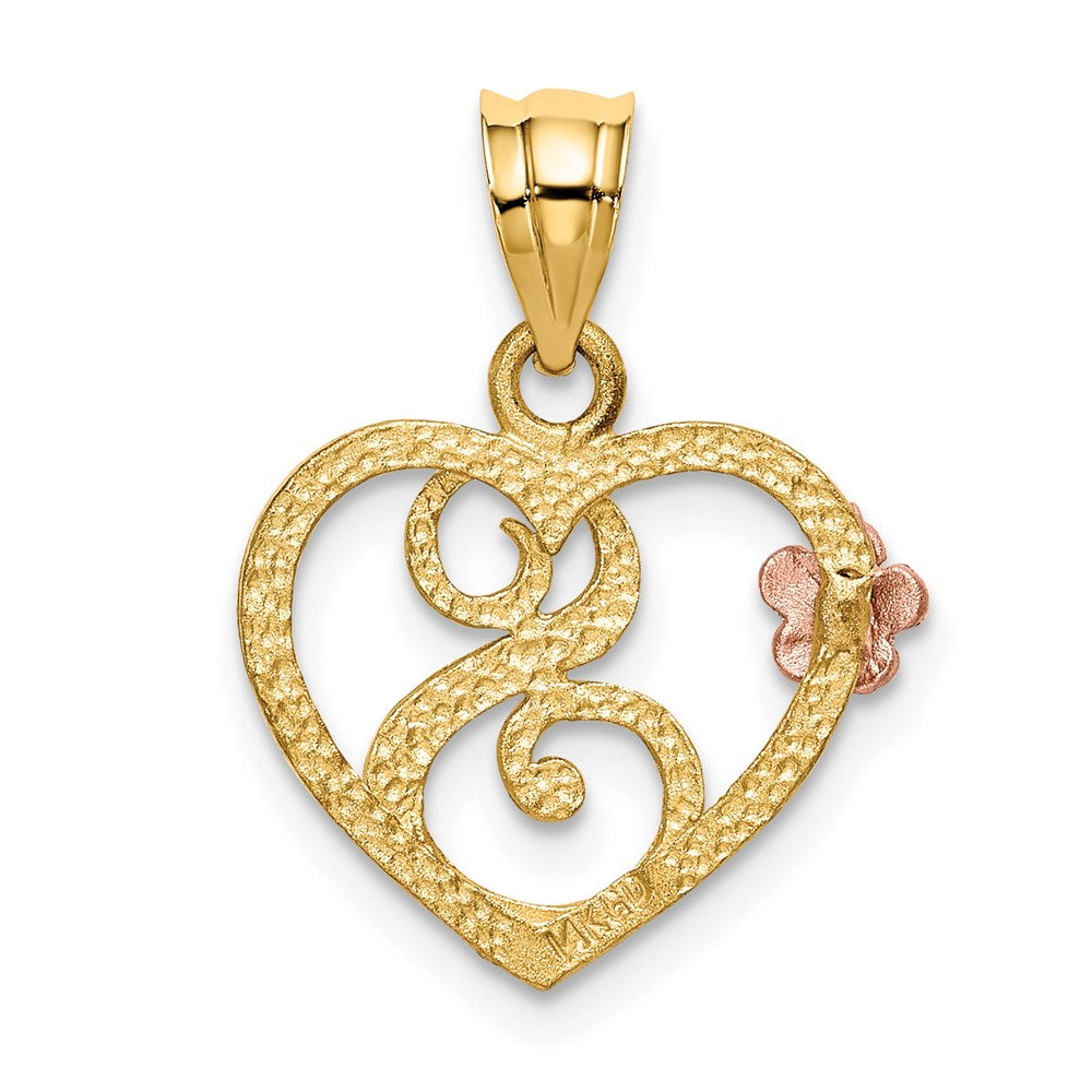 14k Two-Tone Heart Letter S Initial Pendant