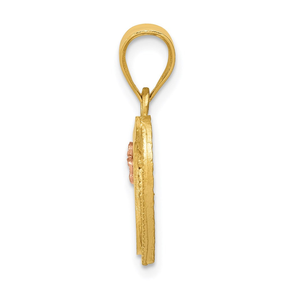 14k Two-Tone Heart Letter T Initial Pendant