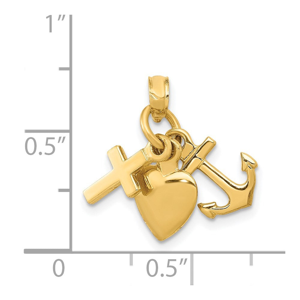 14K 3D Faith, Hope and Charity Charm