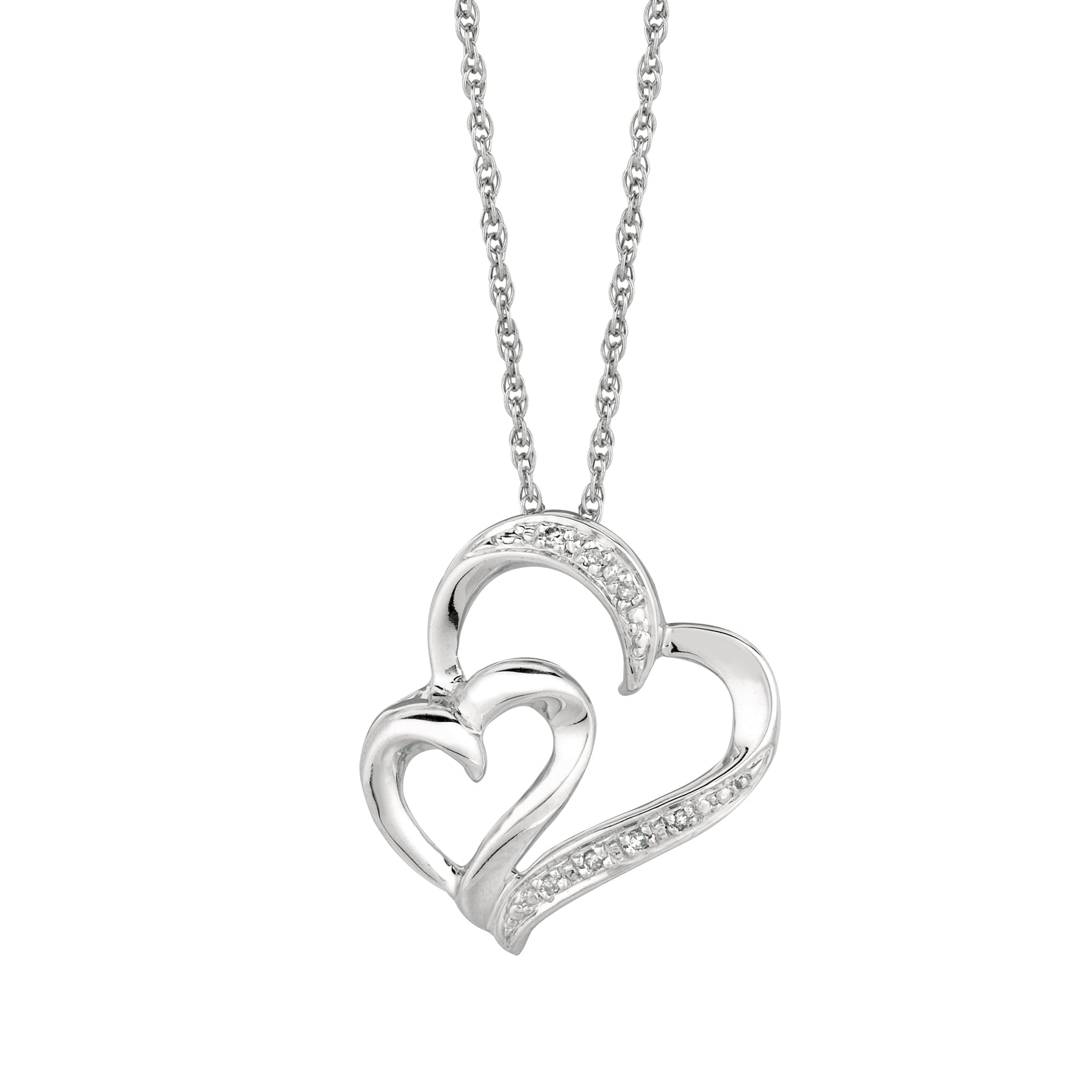 Sterling Silver Diamond Accent .03ct Interlocked Hearts 18" Necklace