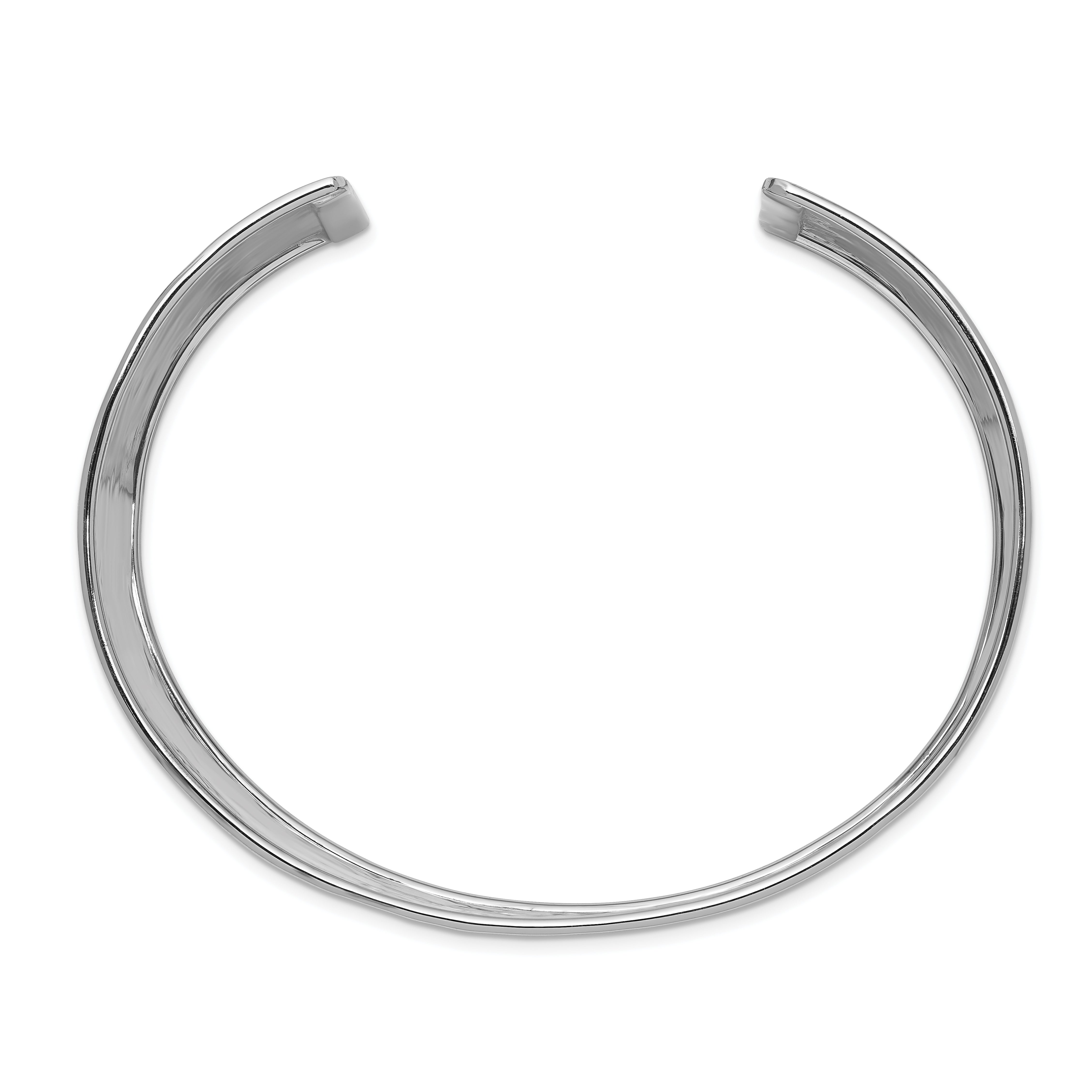 14k White Gold 37mm Hammered Polished Cuff Bangle Bracelet