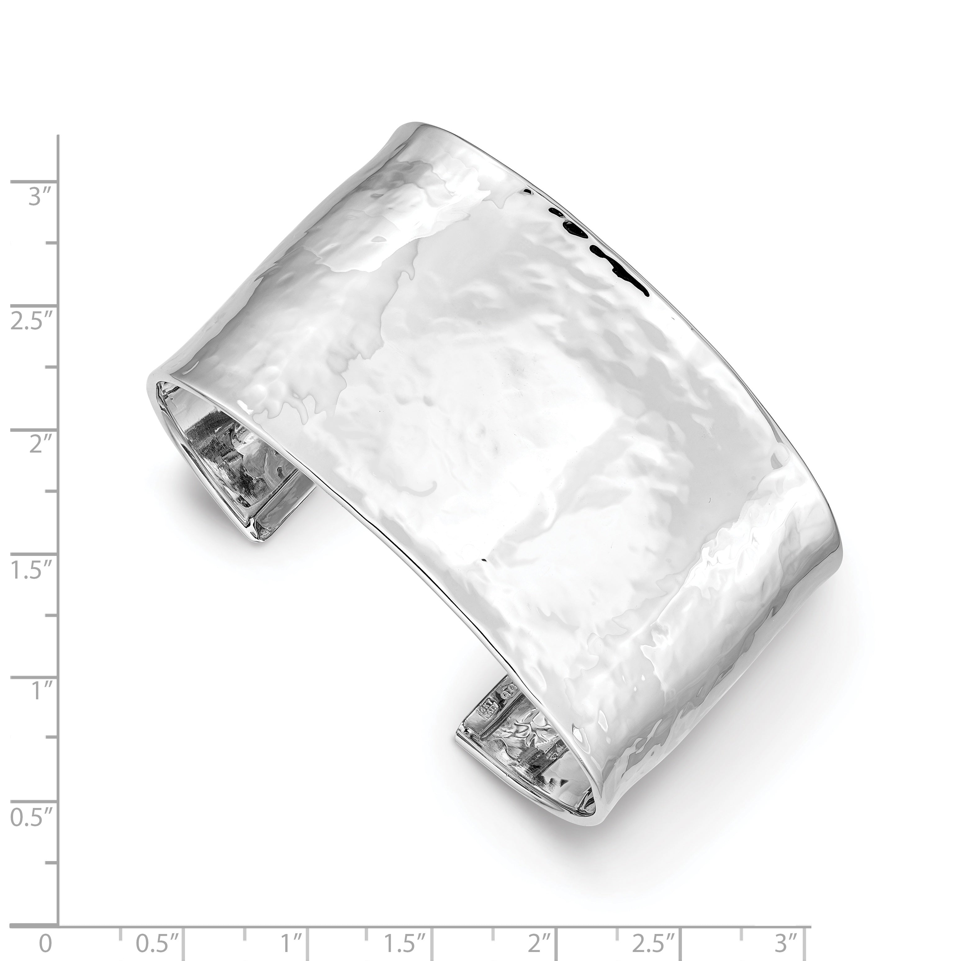 14k White Gold 37mm Hammered Polished Cuff Bangle Bracelet