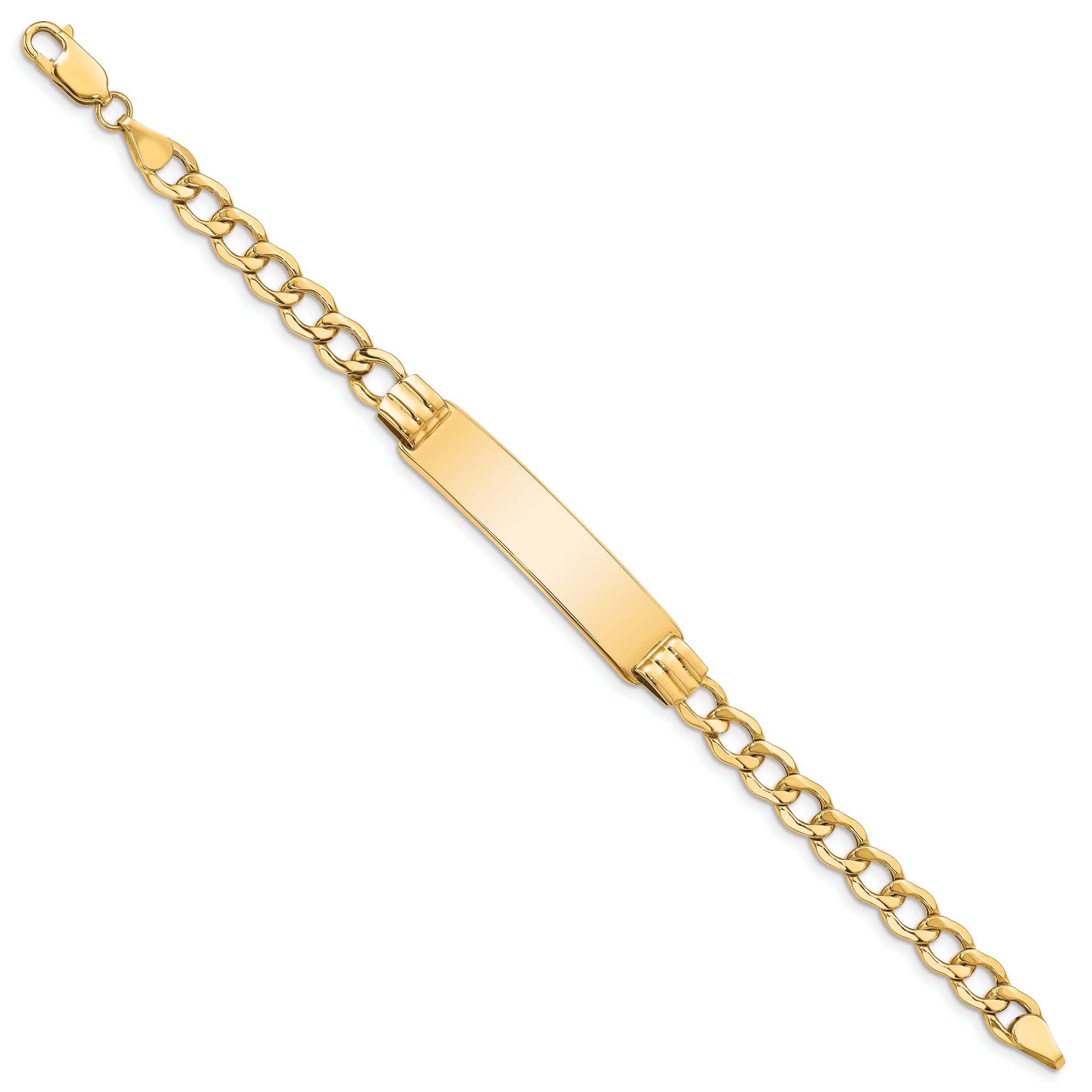 14k Polished Semi-Solid Chain/Solid Plate 5.9mm Curb Link 37.5x9mm Plate 7 inch ID Bracelet