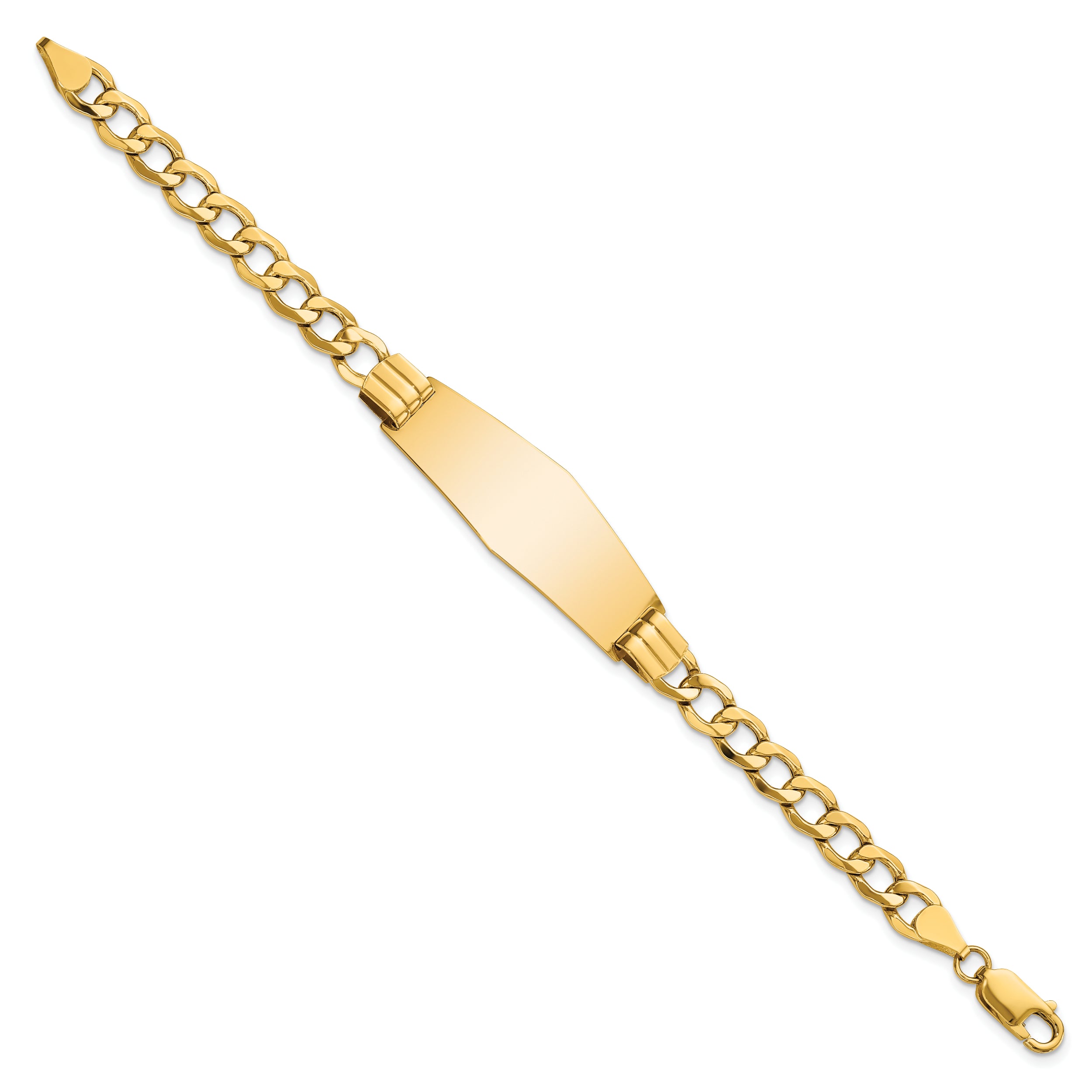 14K Semi-Solid Soft Diamond Shape Curb Link Id Bracelet