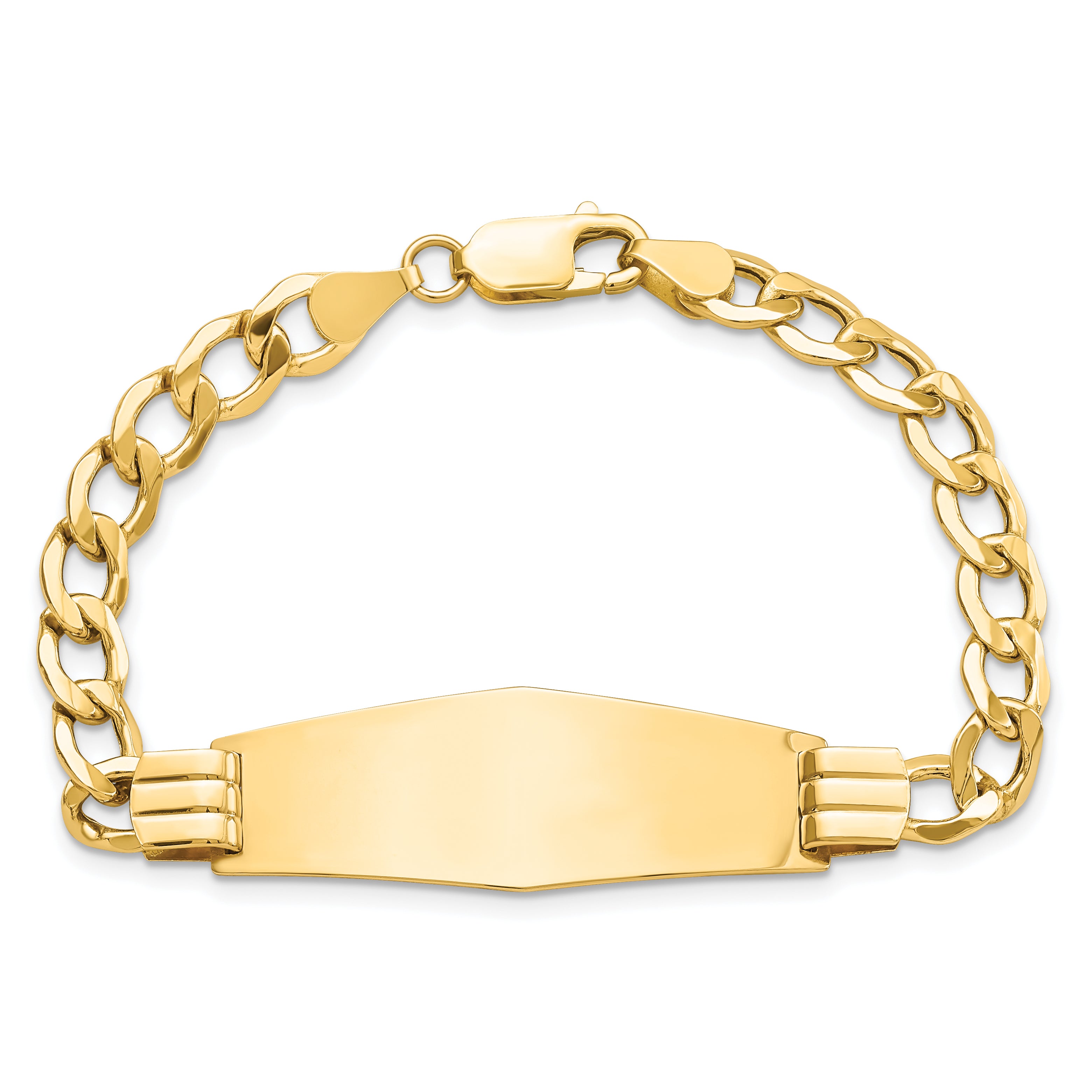 14K Semi-Solid Soft Diamond Shape Curb Link Id Bracelet