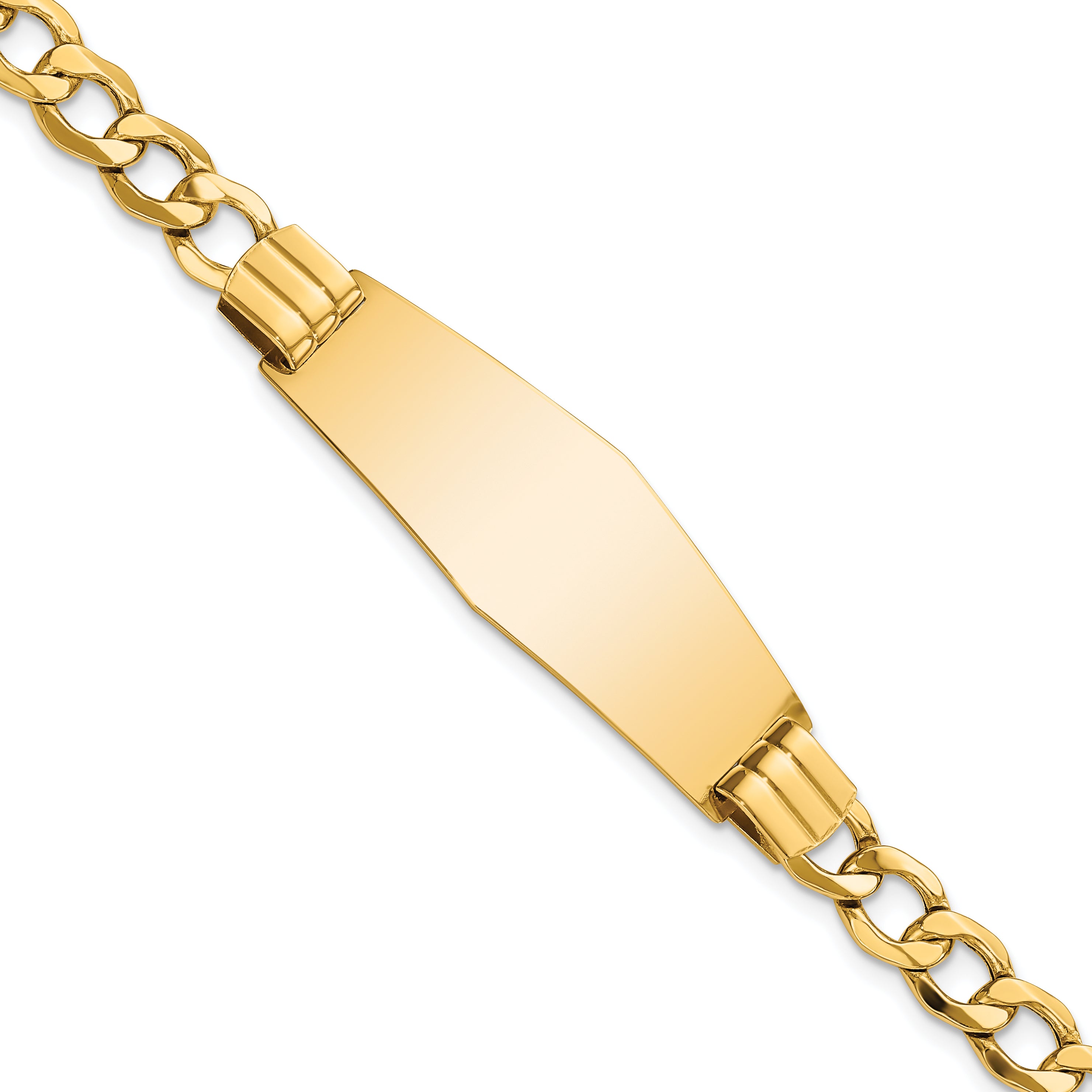 14K Semi-Solid Soft Diamond Shape Curb Link Id Bracelet