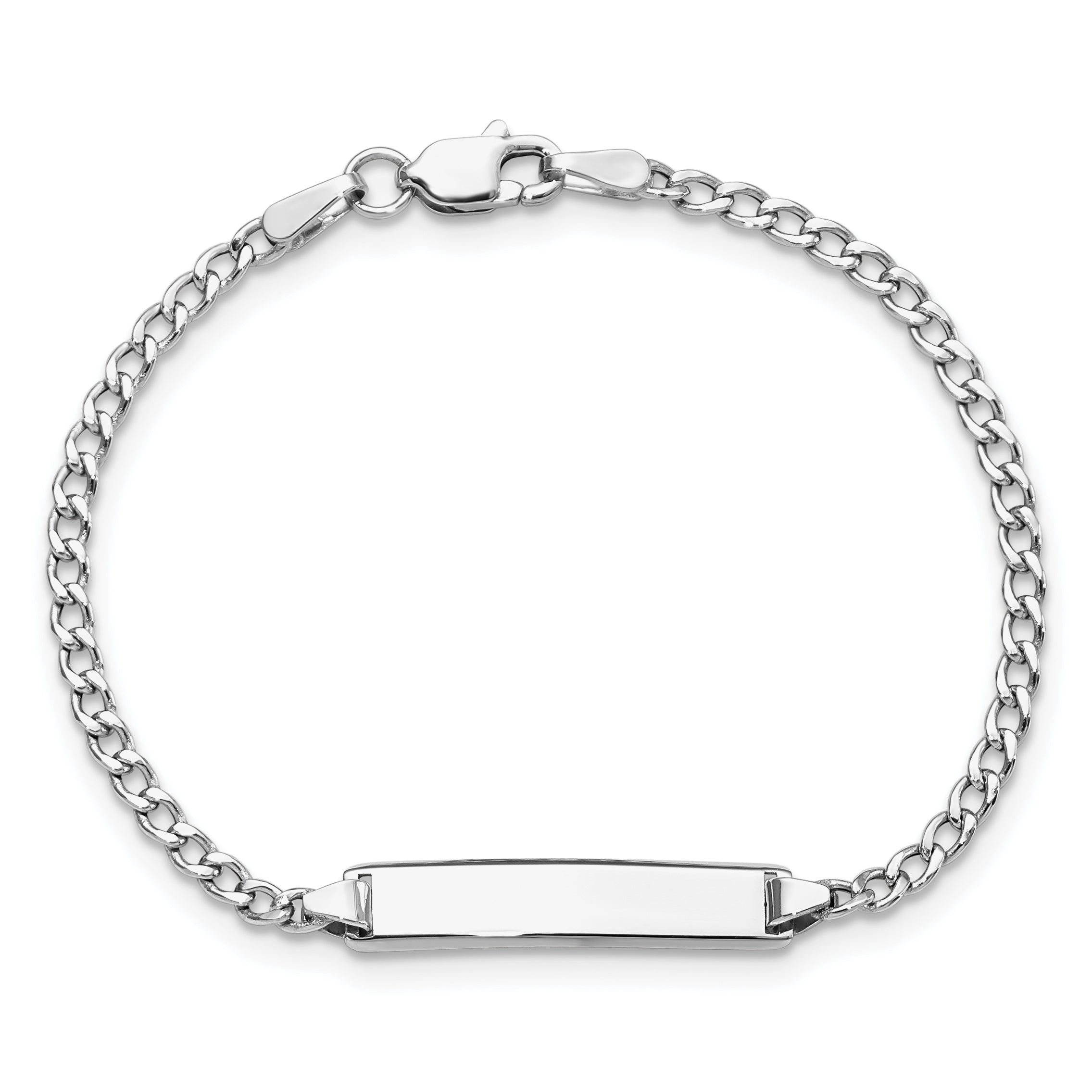 14k White Gold Polished Semi-Solid Chain/Solid Plate Cuban Link 20.5x4.5mm Plate 7 inch ID Bracelet