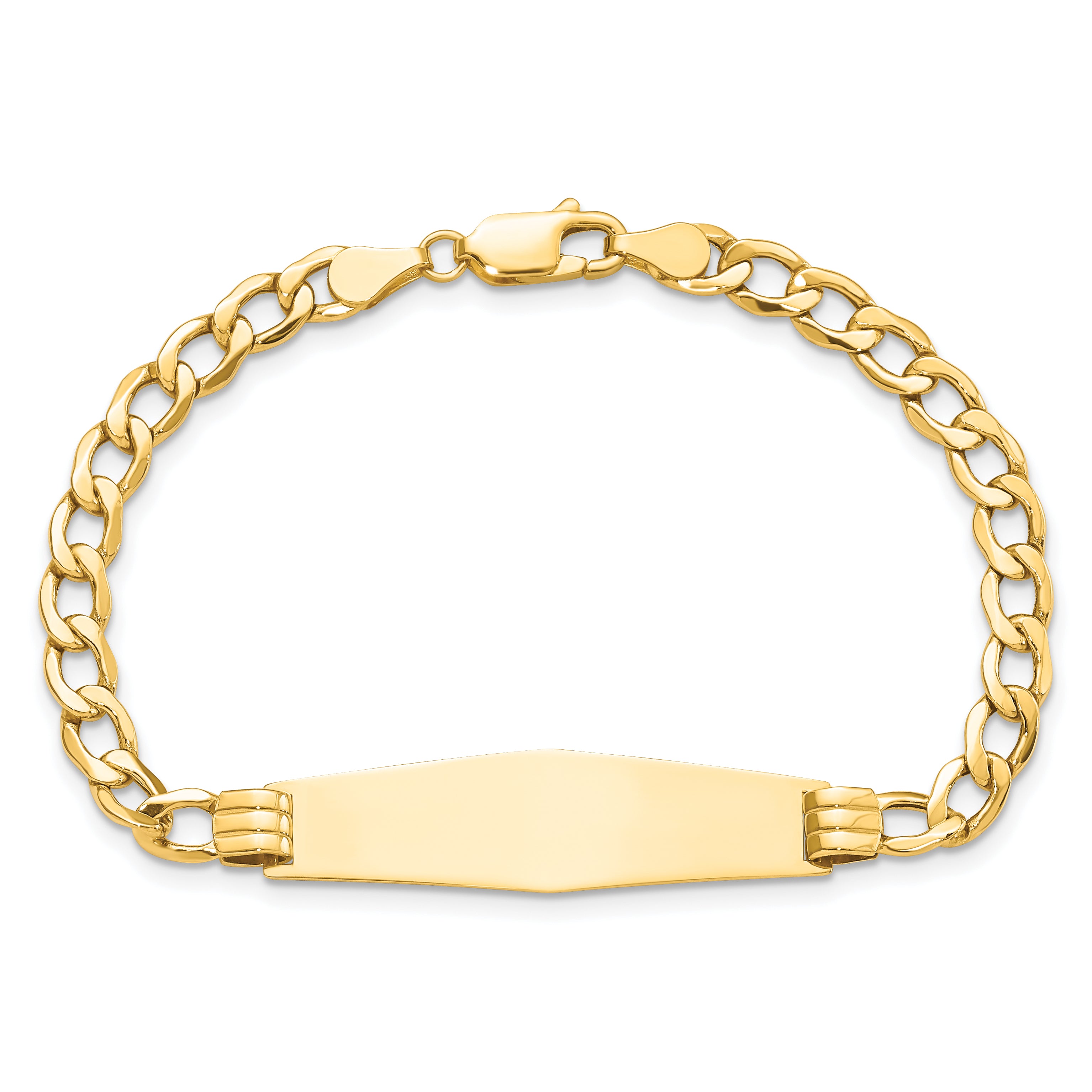 14k Polished Semi-Solid Chain/Solid Plate Cuban Link Soft Diamond Shape 34x10mm Plate 7 inch ID Bracelet