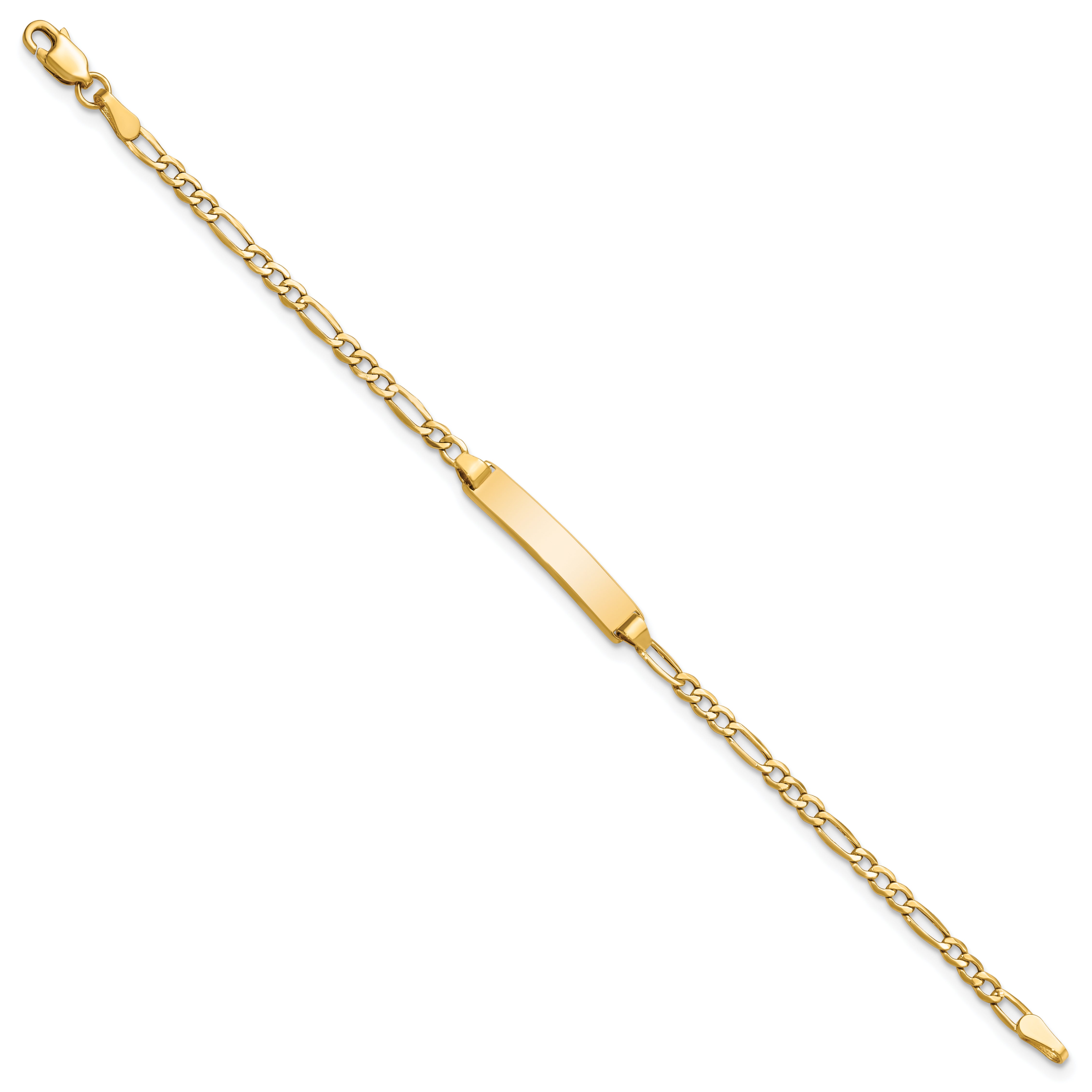 14k Polished Semi-Solid Chain/Solid Plate Figaro Link 19.5x4.5mm Plate 7 inch ID Bracelet