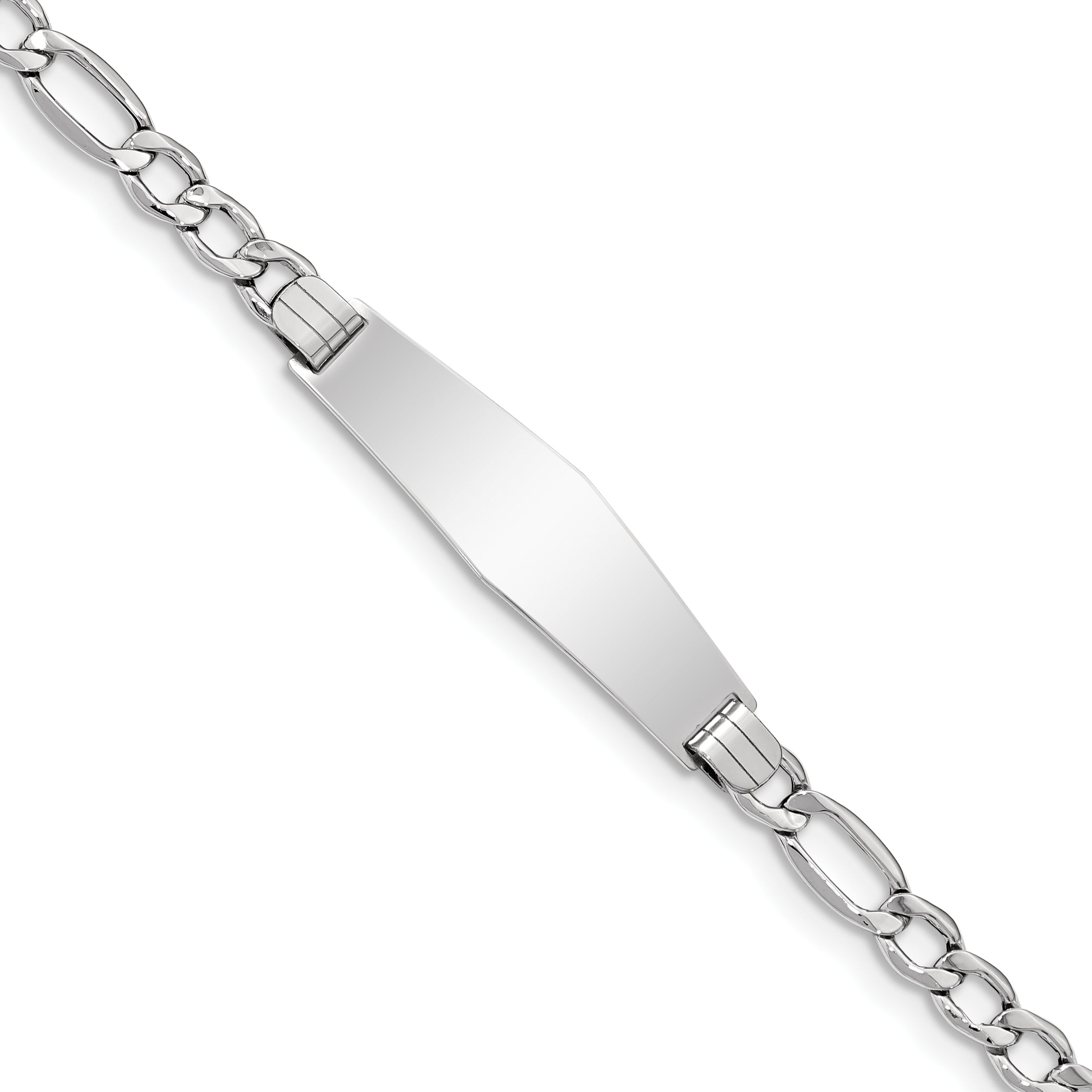 14K Wg Polished Semi-Solid Soft Diamond Shape Figaro Id Bracelet