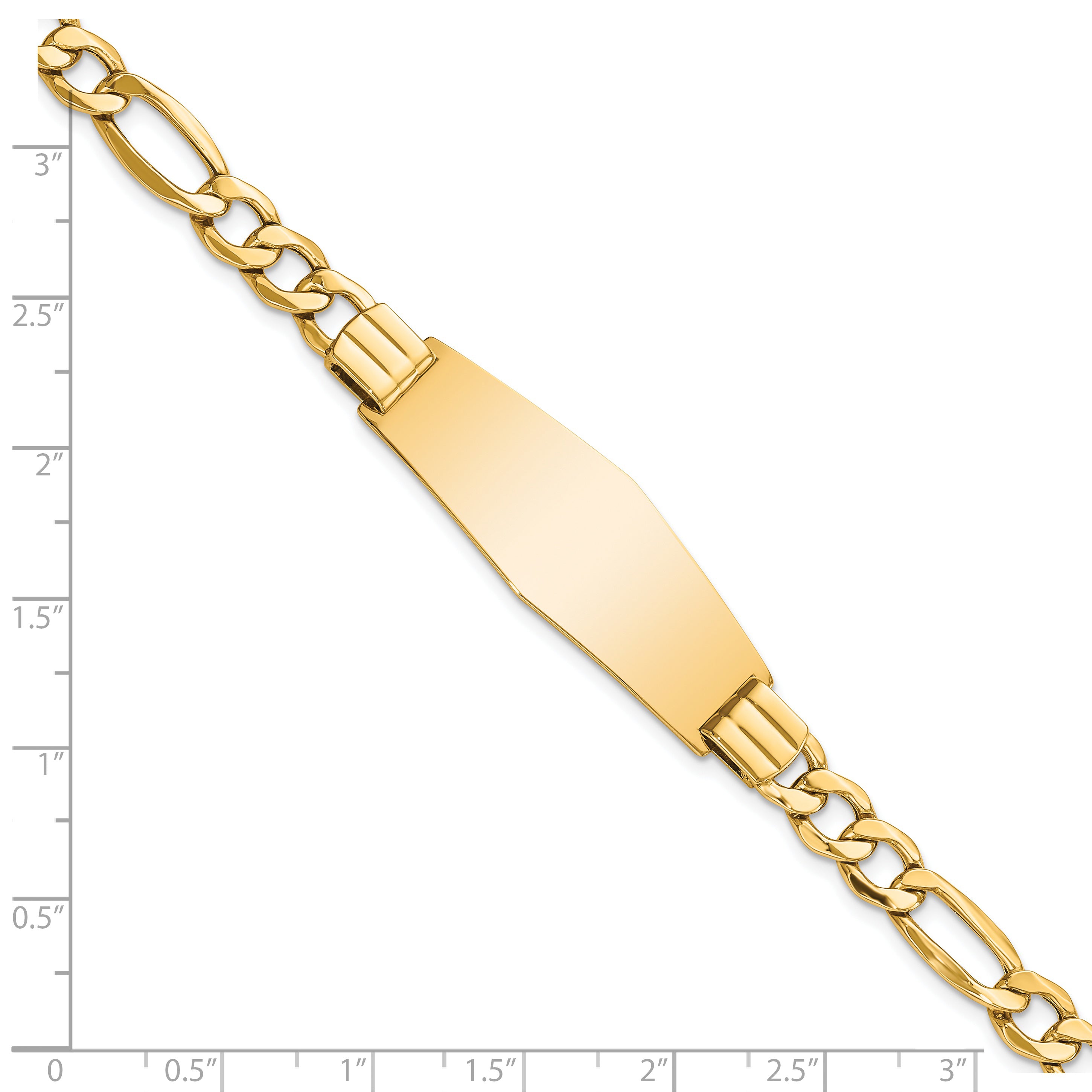 14K Polished Semi-Solid Soft Diamond Shape Figaro Id Bracelet