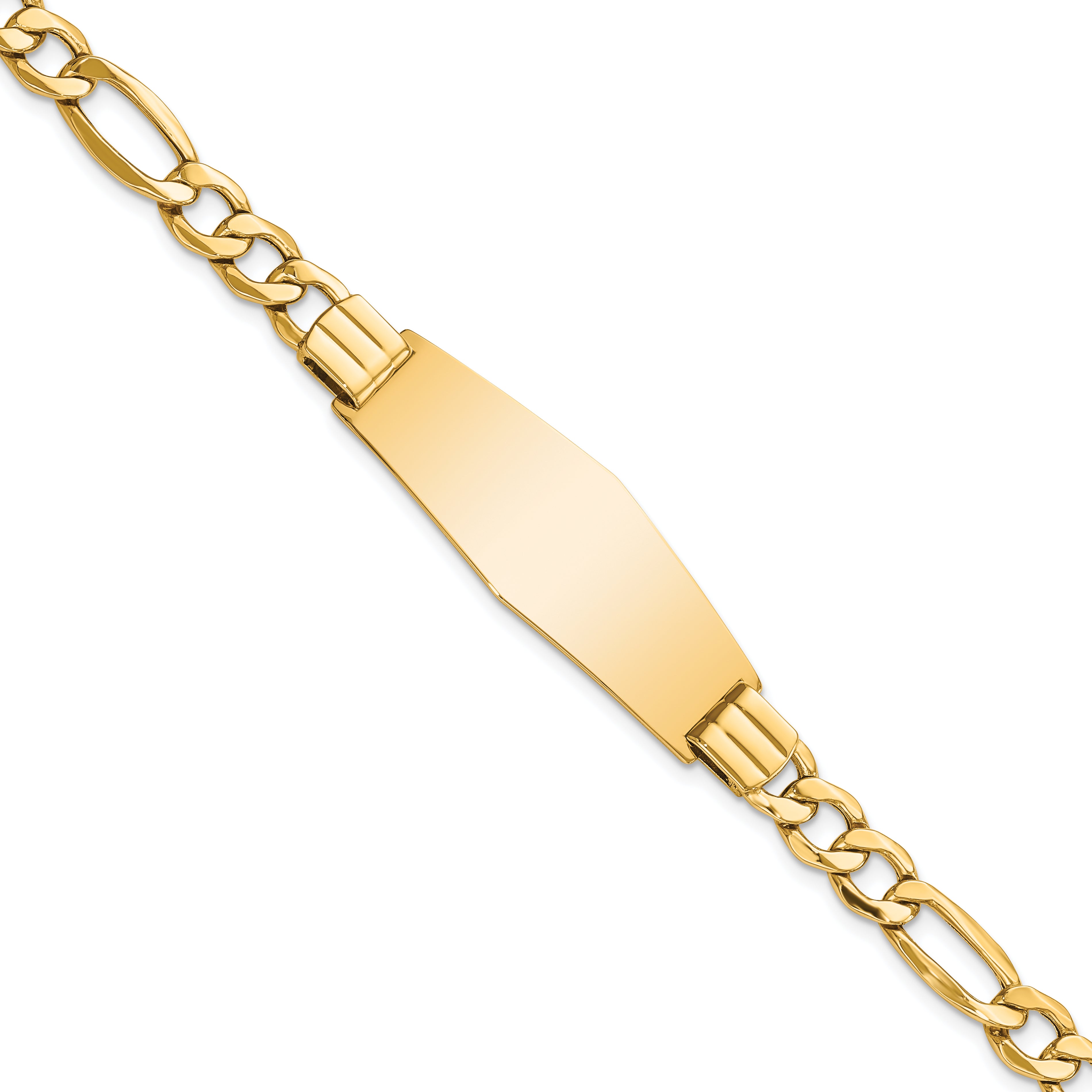 14K Polished Semi-Solid Soft Diamond Shape Figaro Id Bracelet