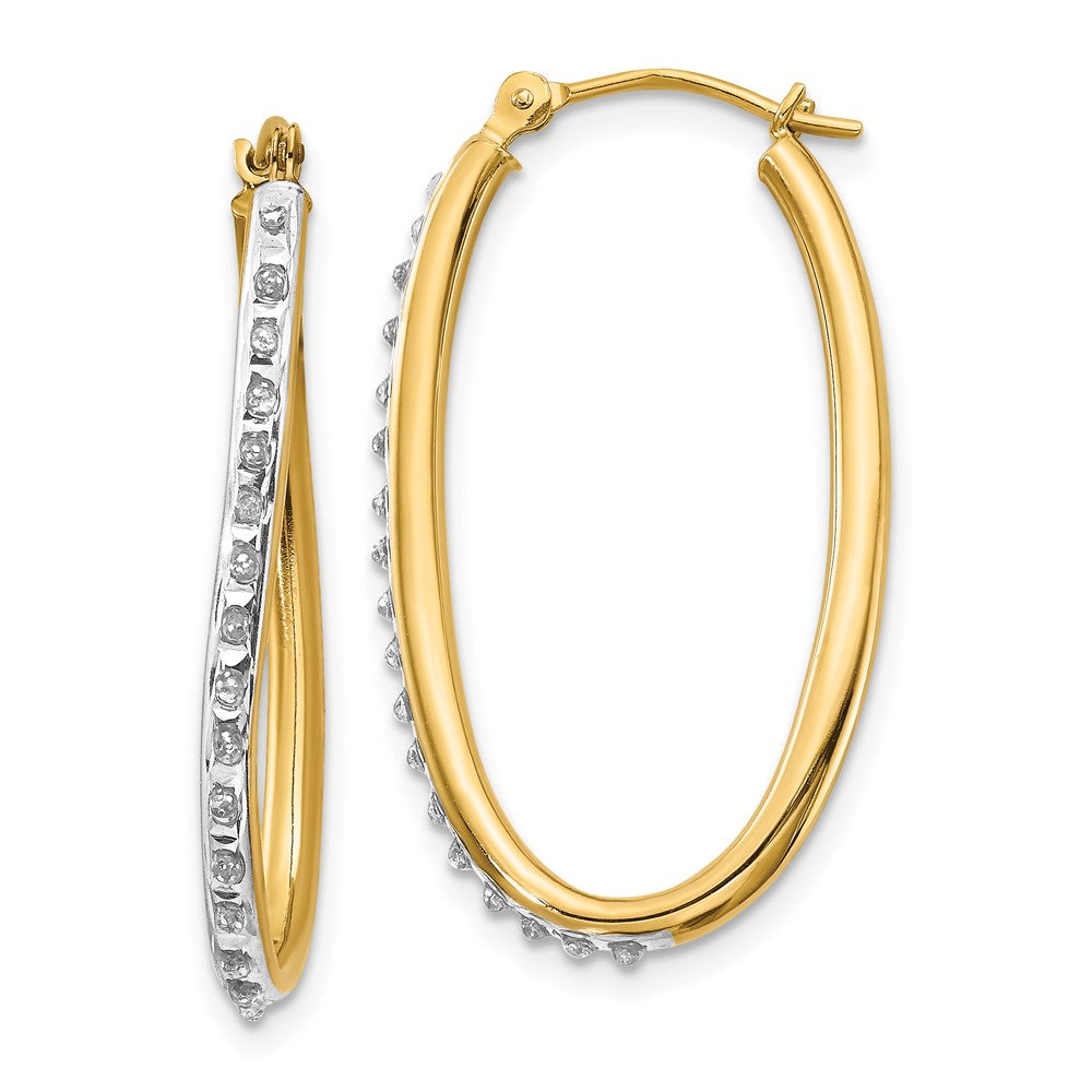 14k Diamond Fascination Oval Twist Hoop Earrings