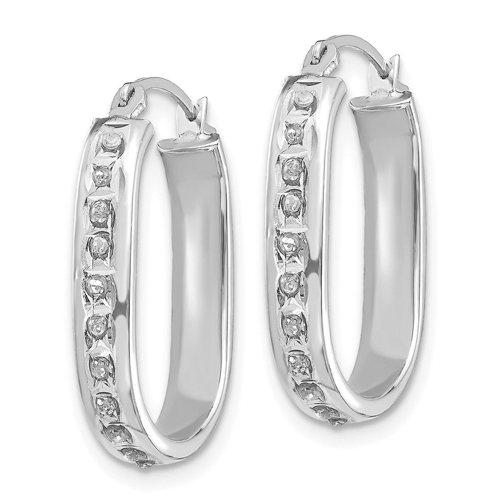 14k White Gold Diamond Fascination Squared Hinged Hoop Earrings