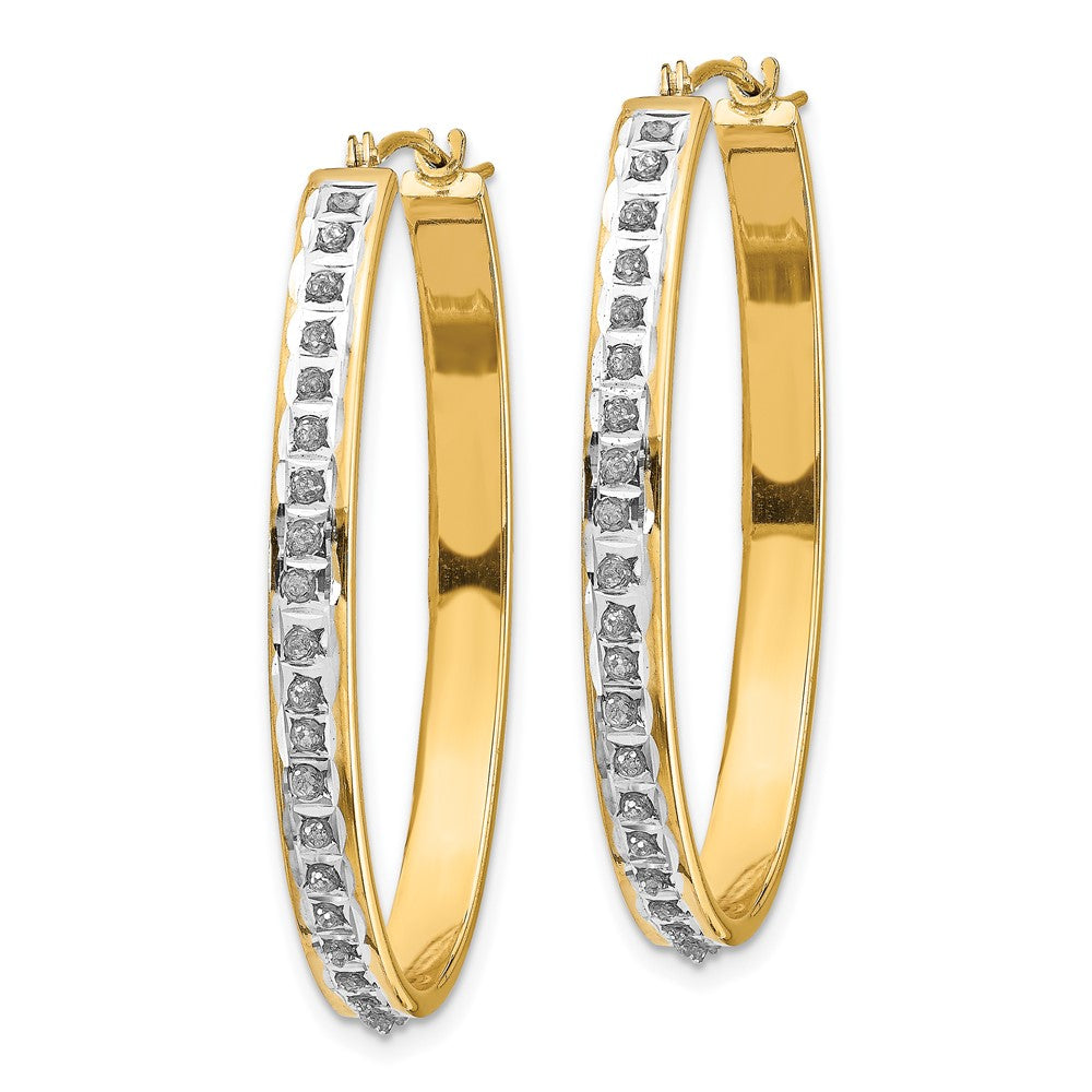 14k Diamond Fascination Oval Hinged Hoop Earrings