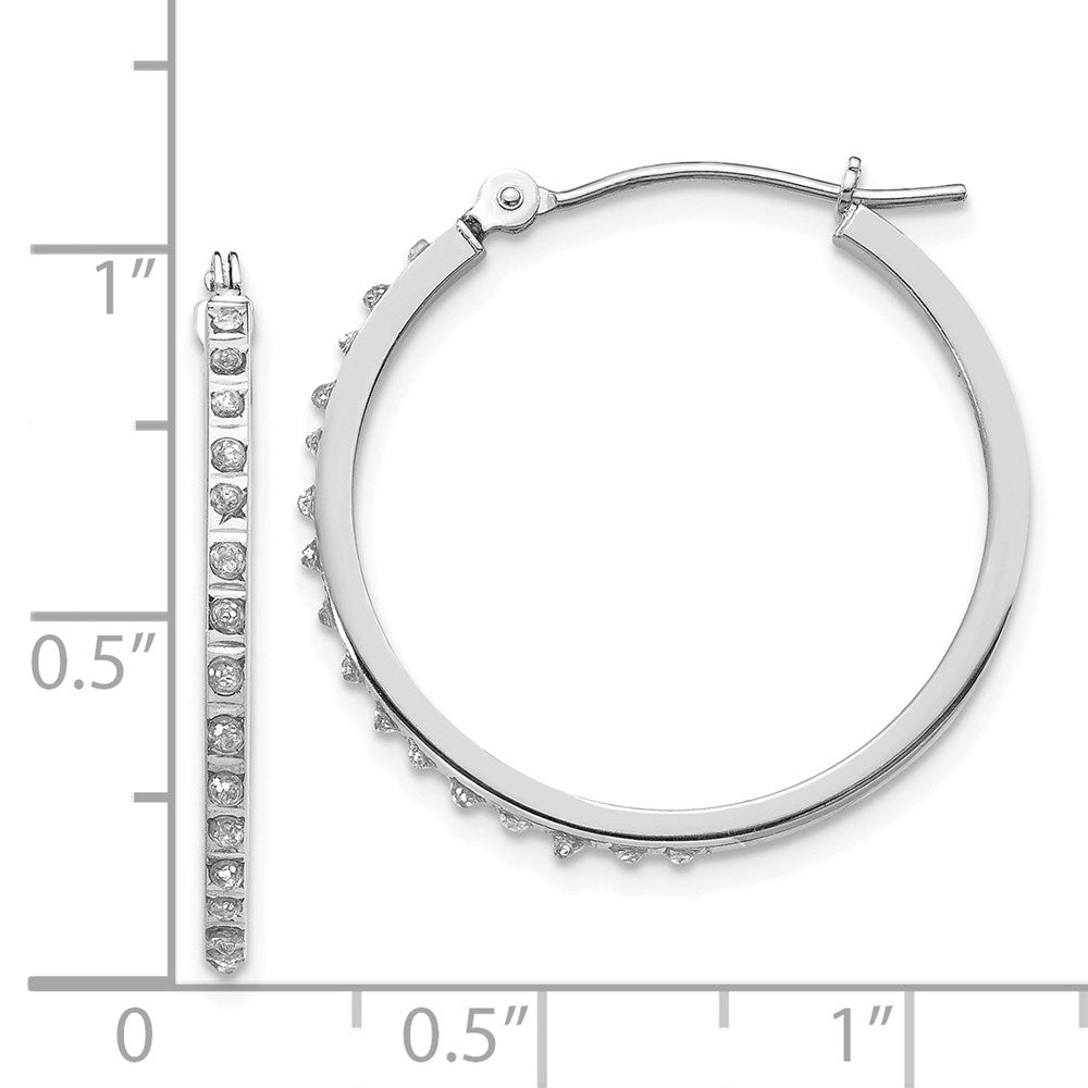 14k White Gold Diamond Fascination Round Hinged Hoop Earrings
