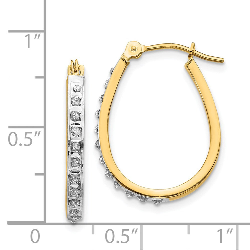 14k Yellow & Rhodium Diamond Fascination Oval Hinged Hoop Earrings