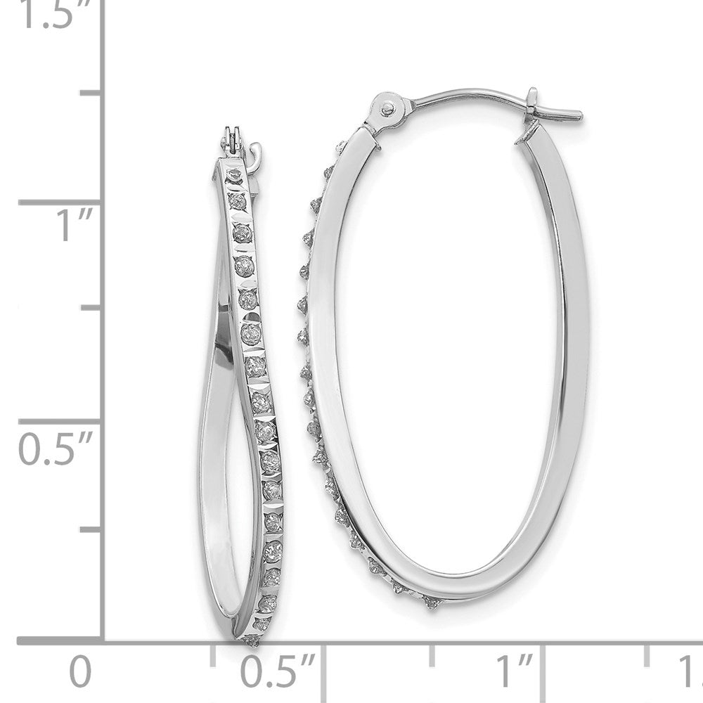 14k White Gold Diamond Fascination Twist Hinged Hoop Earrings