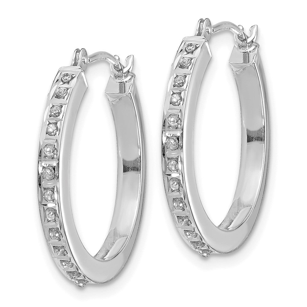 14k White Gold Diamond Fascination Round Hinged Hoop Earrings