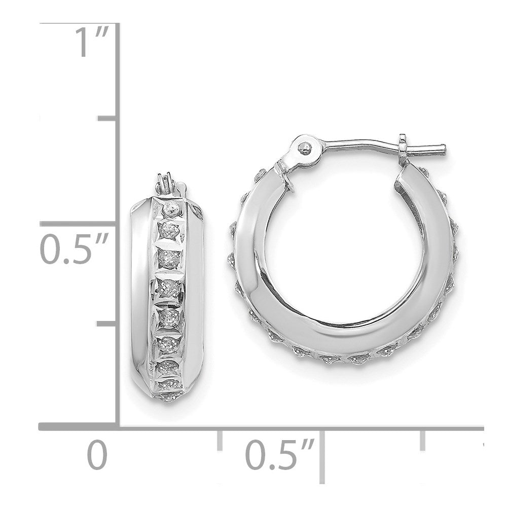 14k White Gold Diamond Fascination Round Hinged Hoop Earrings