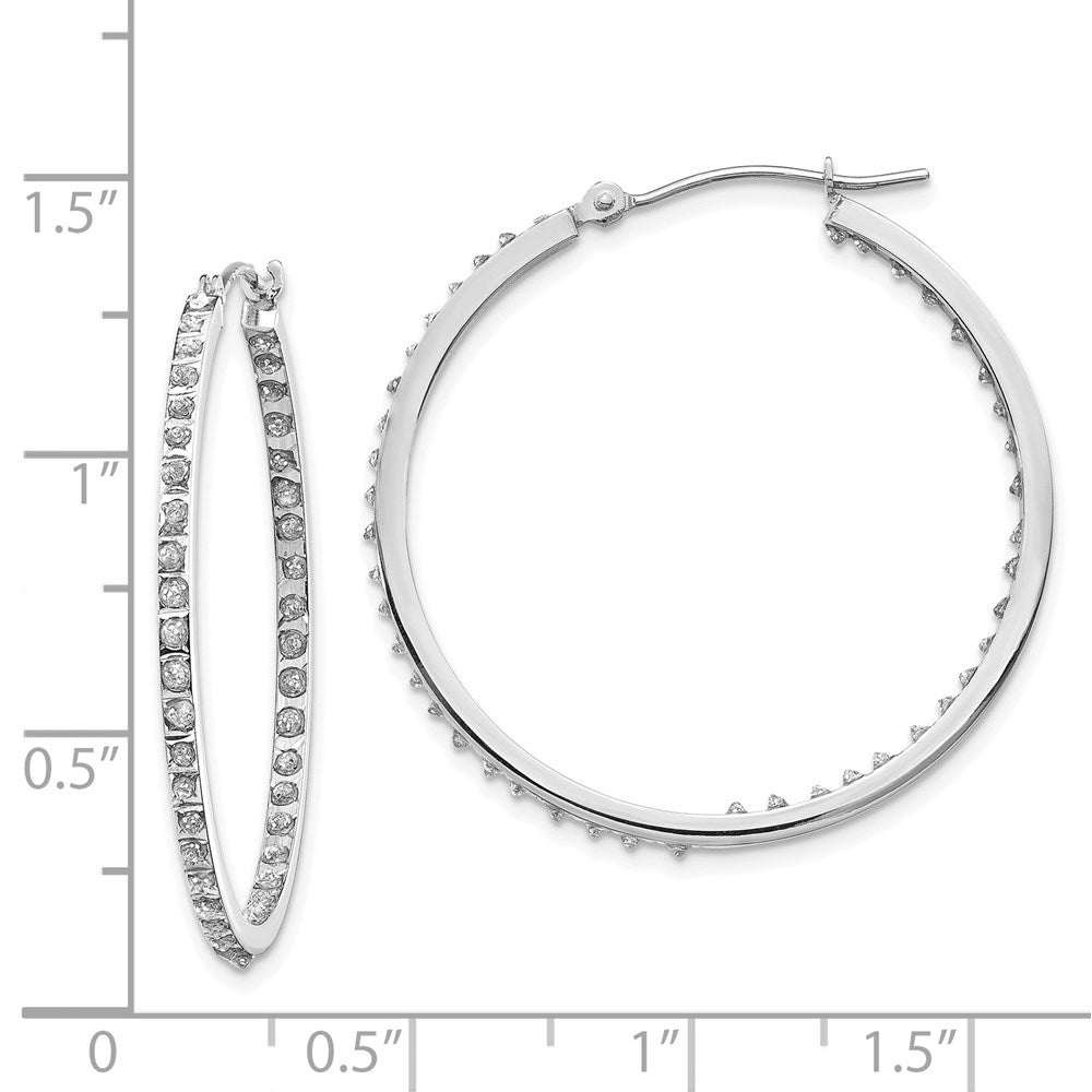 14k White Gold Diamond Fascination Round Hinged Hoop Earrings