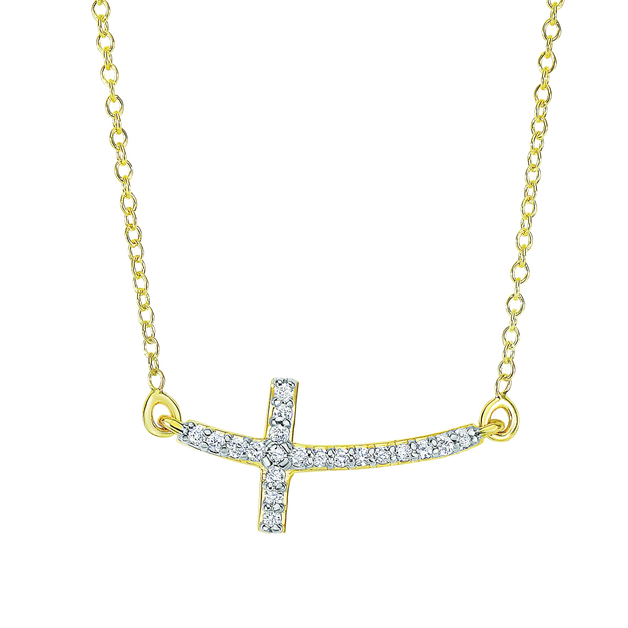 14K Yellow Gold 18" .12ct Diamond Side Cross Necklace