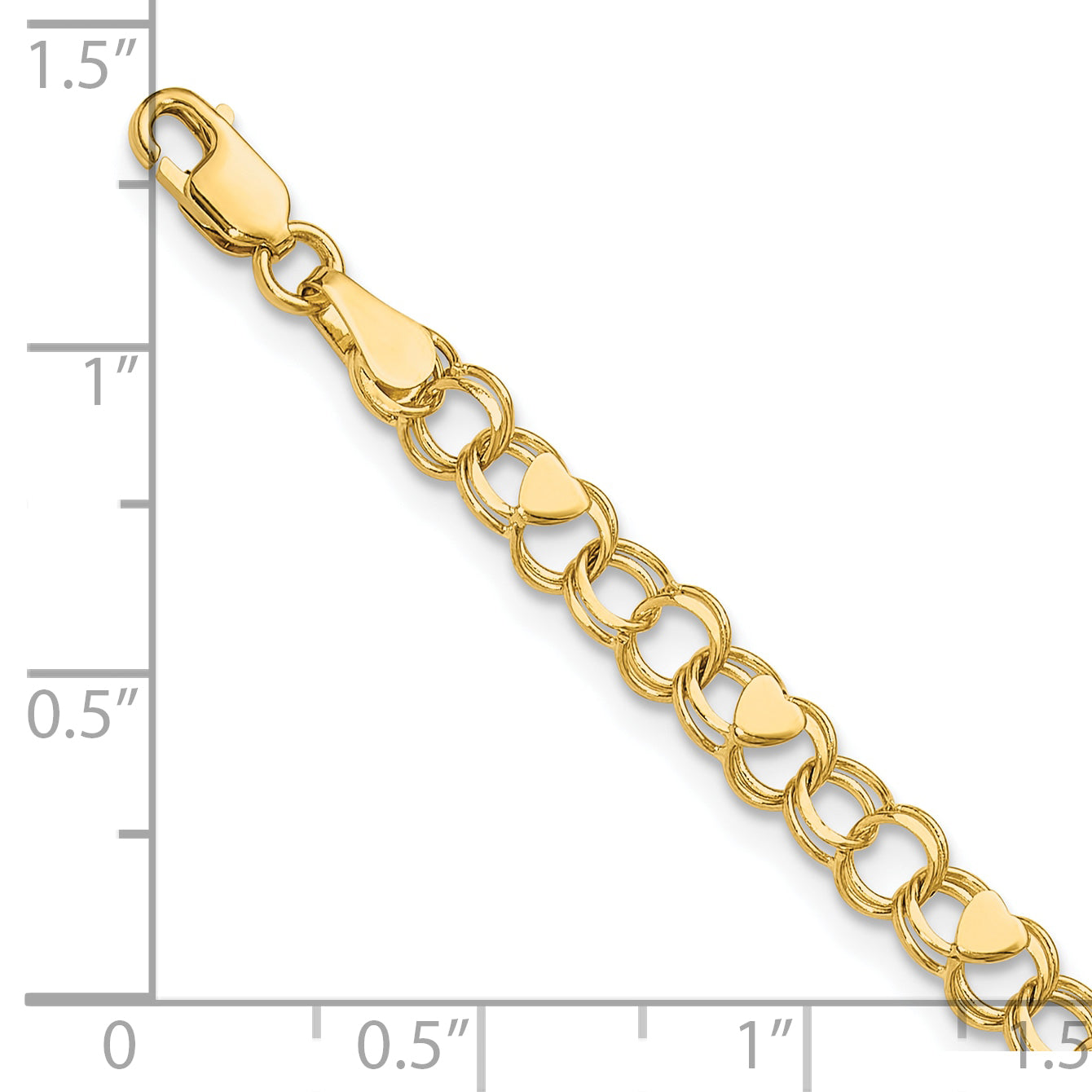 14K Double Link Heart Charm Bracelet