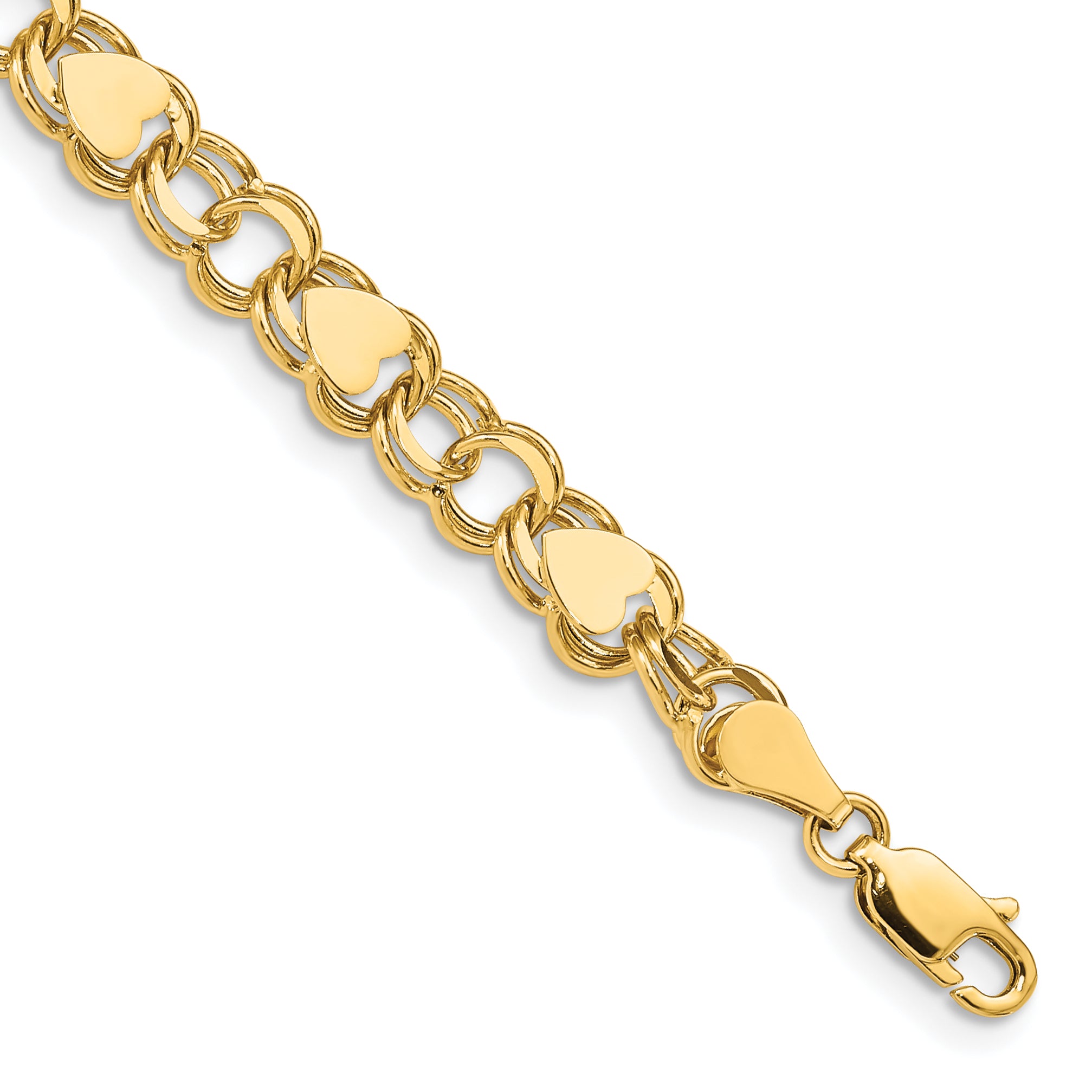 14K Double Link With Hearts Charm Bracelet
