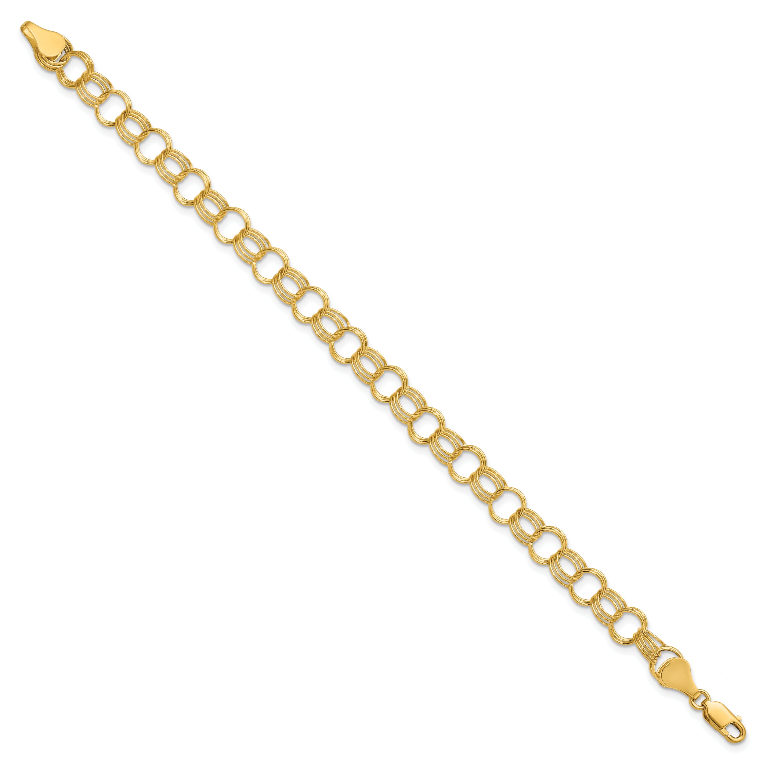 14K Solid Triple Link Charm Bracelet