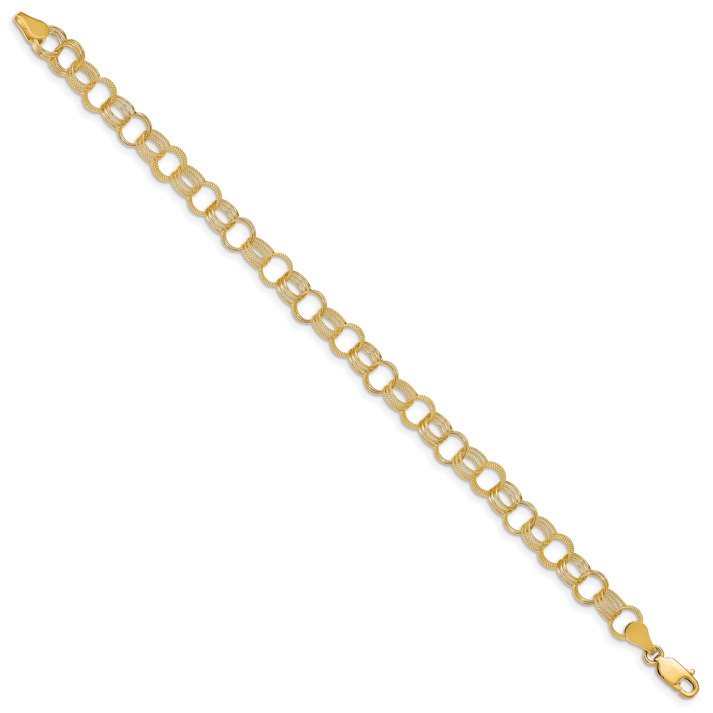 14K Solid Triple Link Charm Bracelet