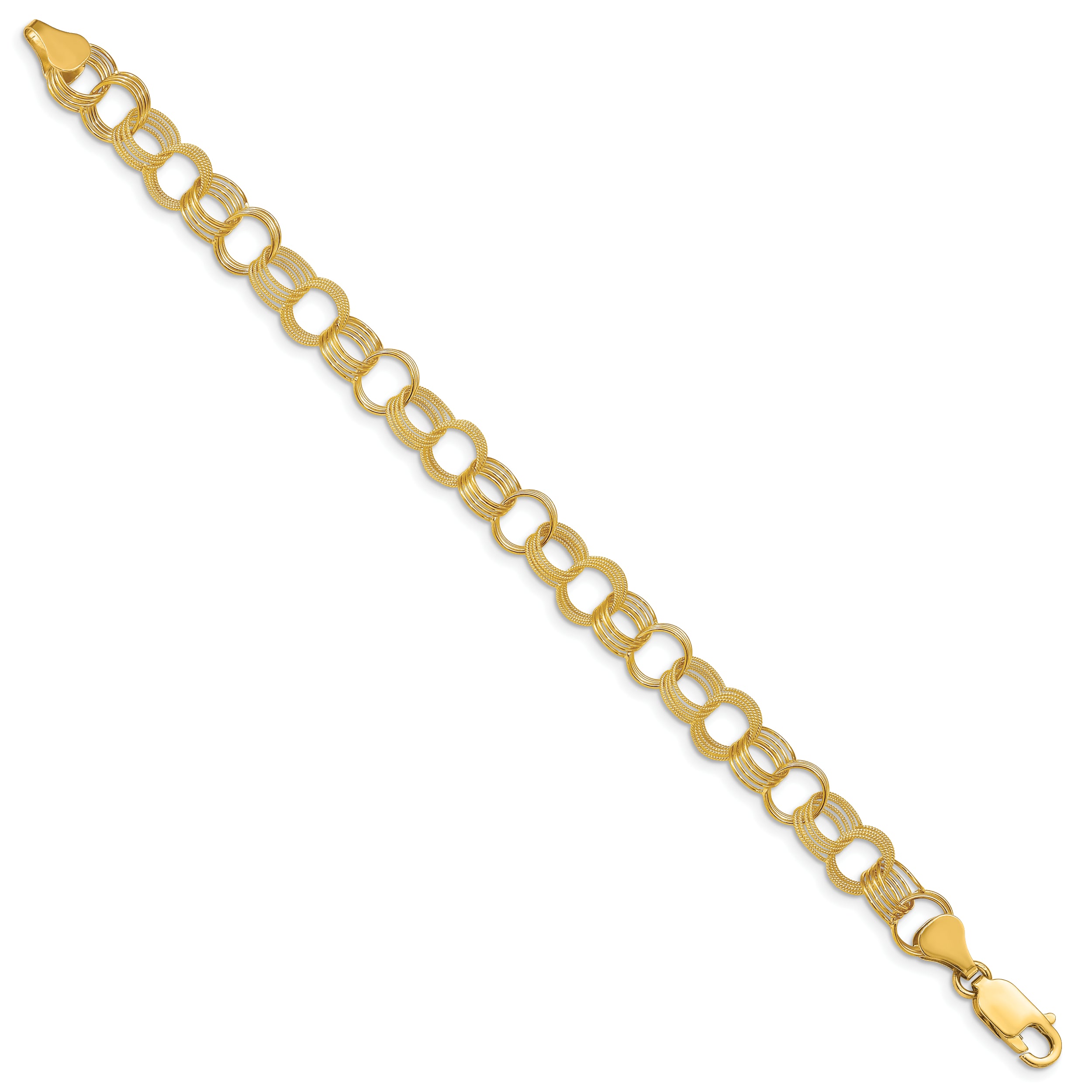 14K Solid Triple Link Charm Bracelet