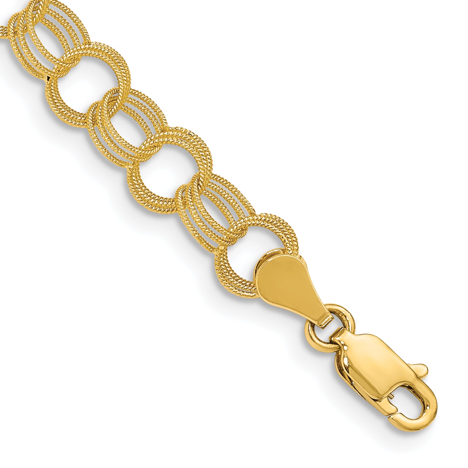 14K Solid Triple Link Charm Bracelet