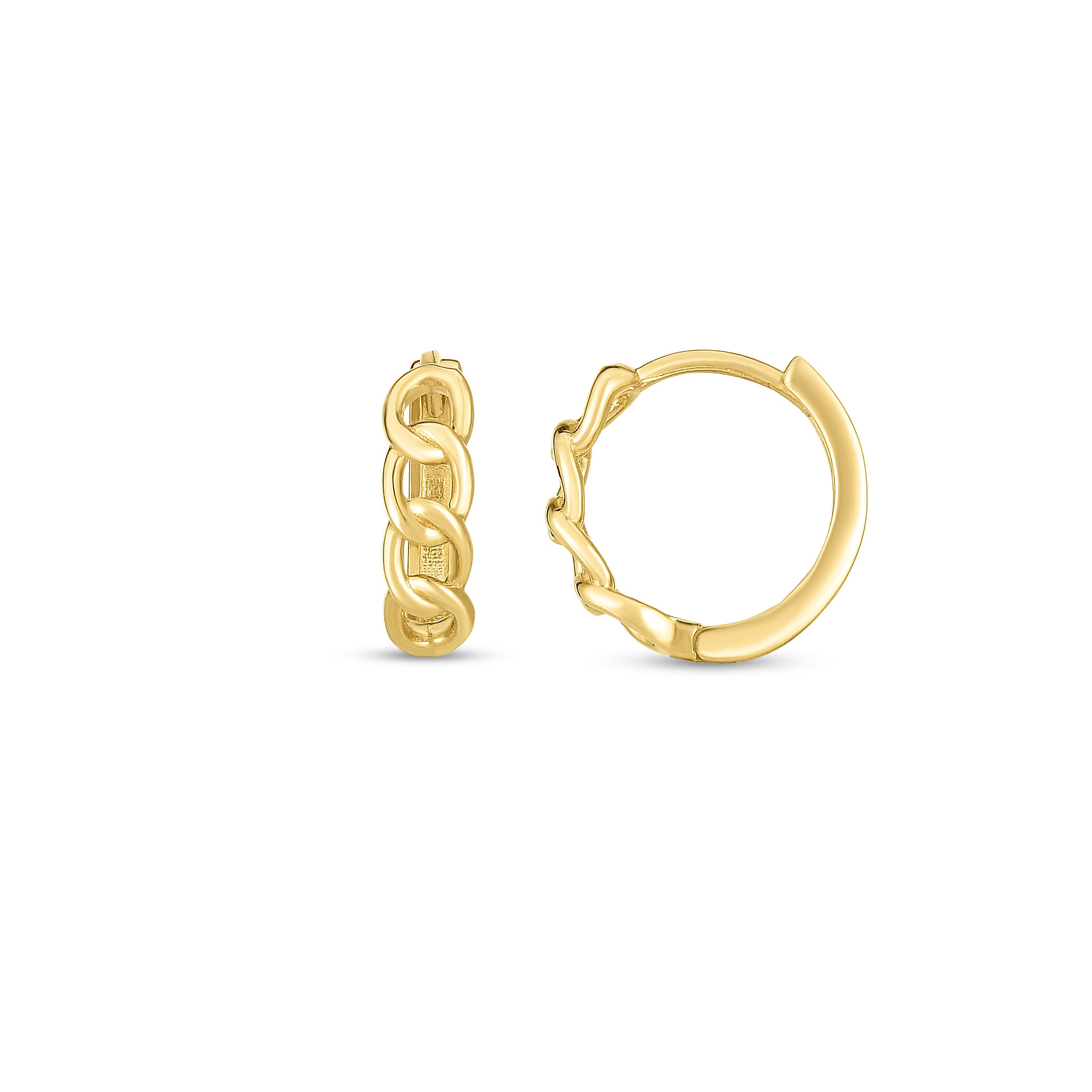 14K Yellow Gold Curb Chain Huggie Hoop With Snap Clasp
