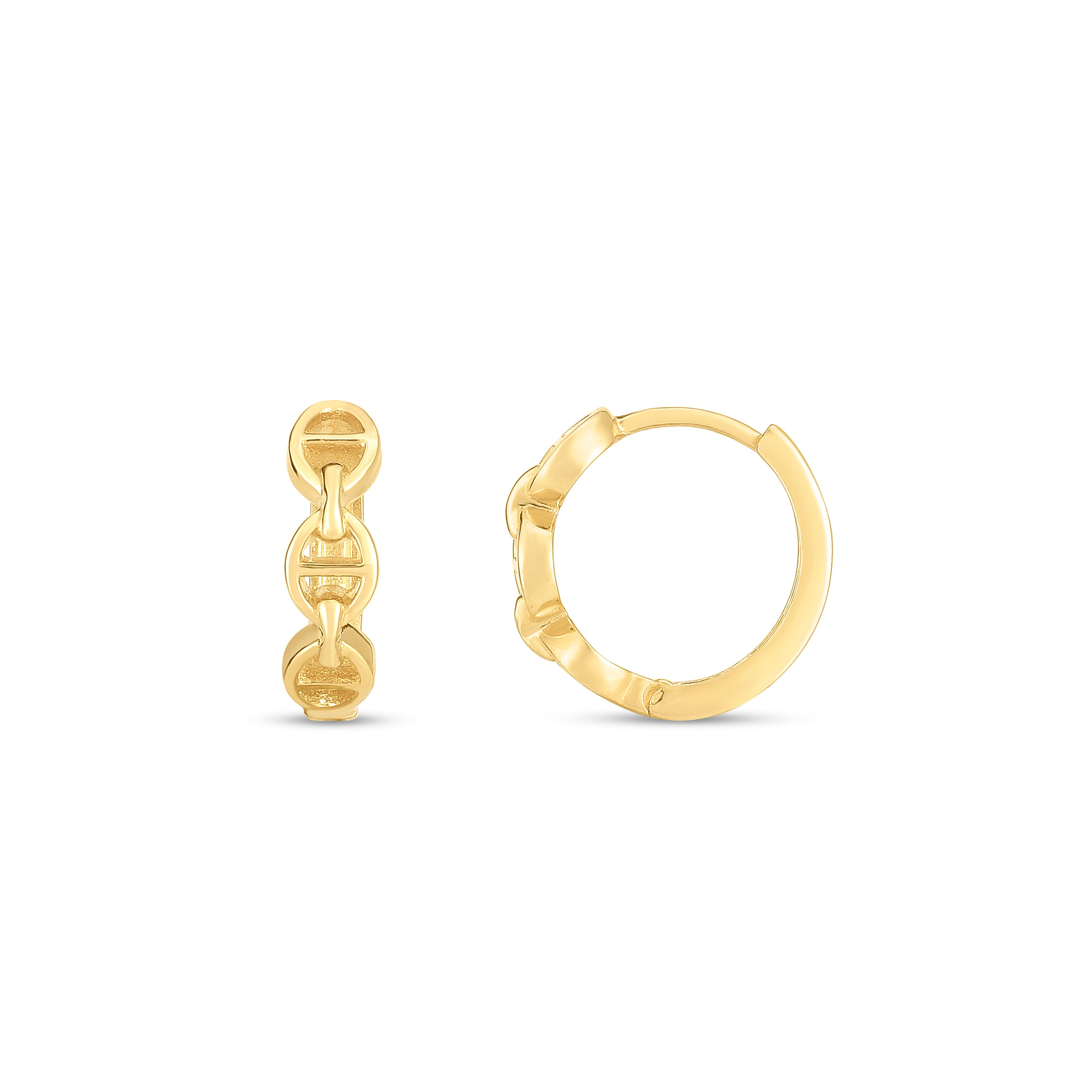 14K Yellow Gold Oval Mariner Huggie Hoops With Snap Clasp