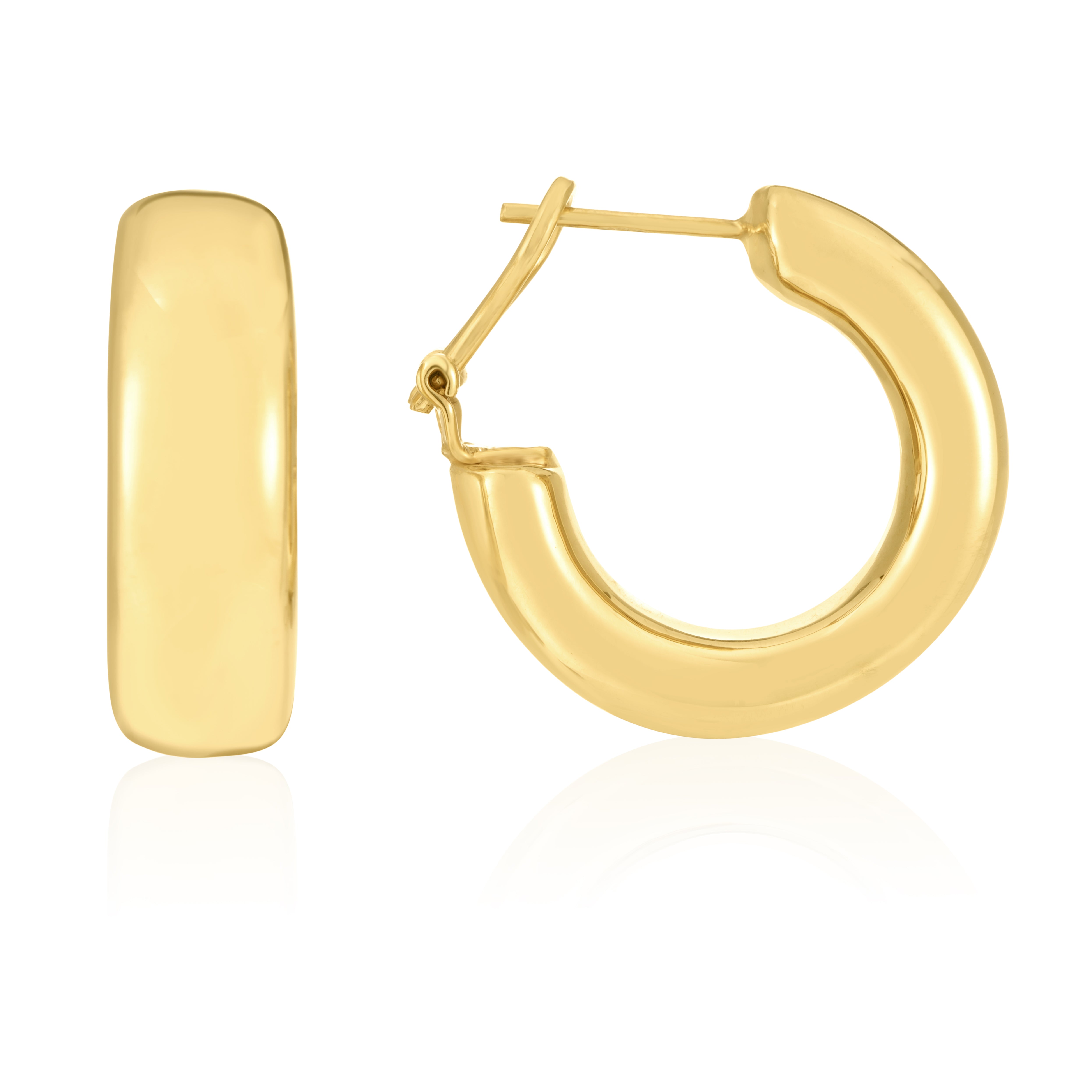 14K Yellow Gold Polished Large C-Hoop Earrings With Omega Back Clasp