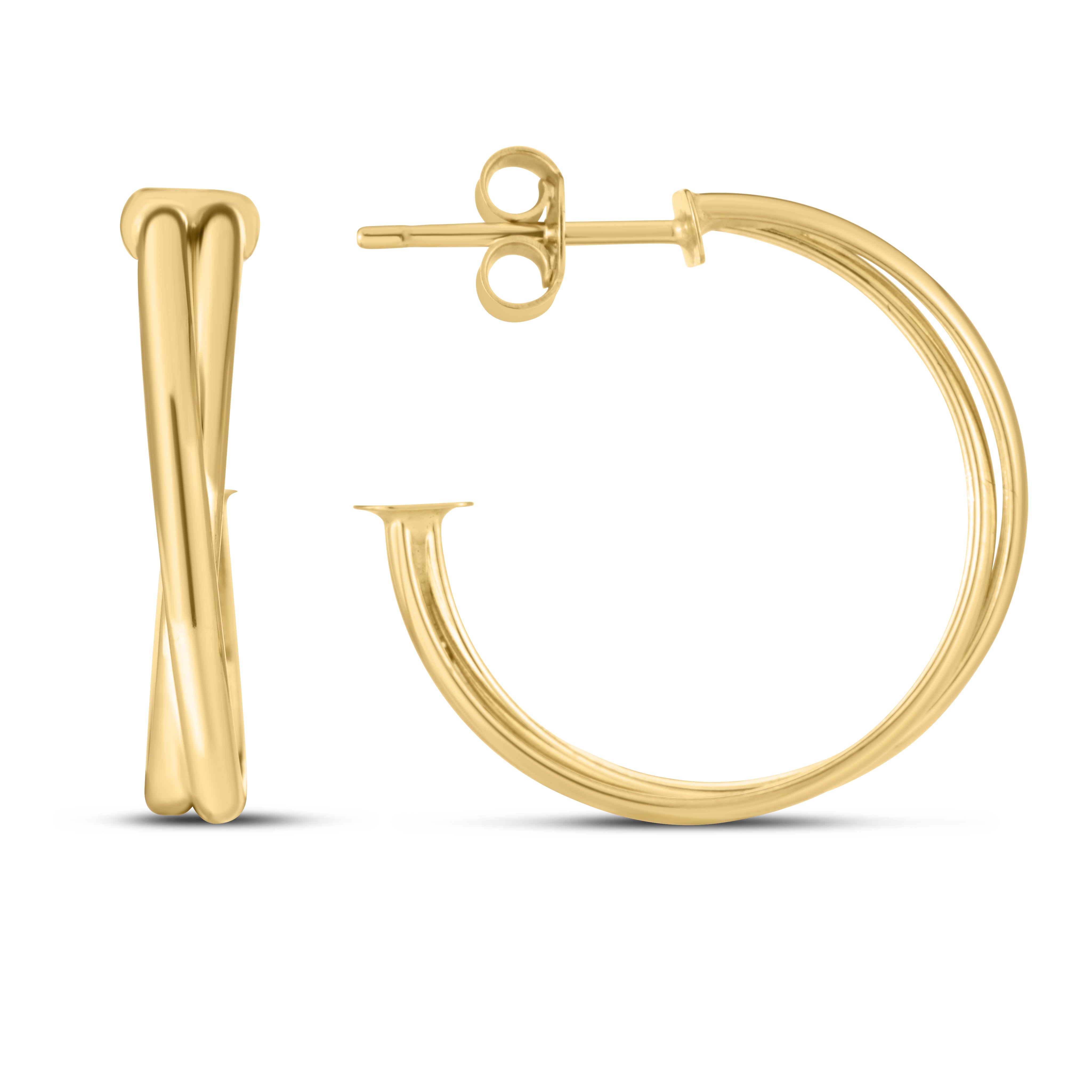 14K Yellow Gold Polished Large Crossover Hoops Earrings With Push Back Clasp