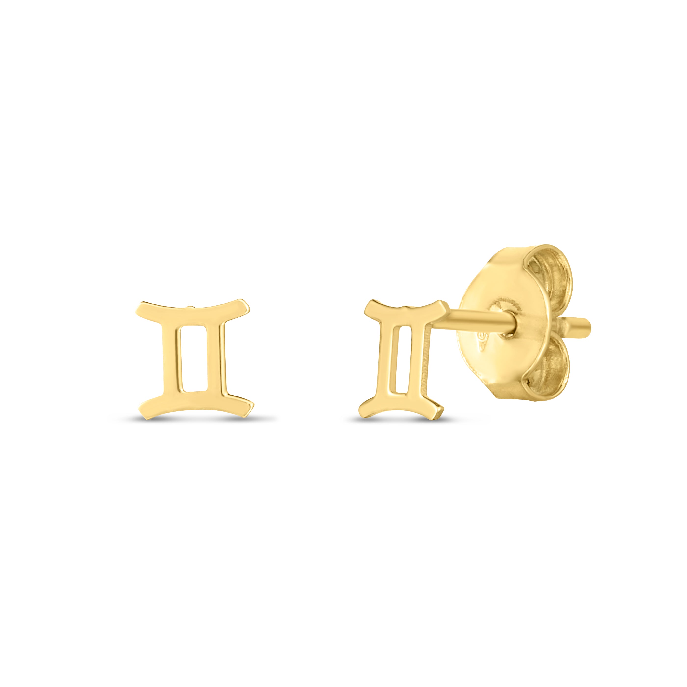 14K Yellow Gold Gemini Studs With Push Back Clasp.