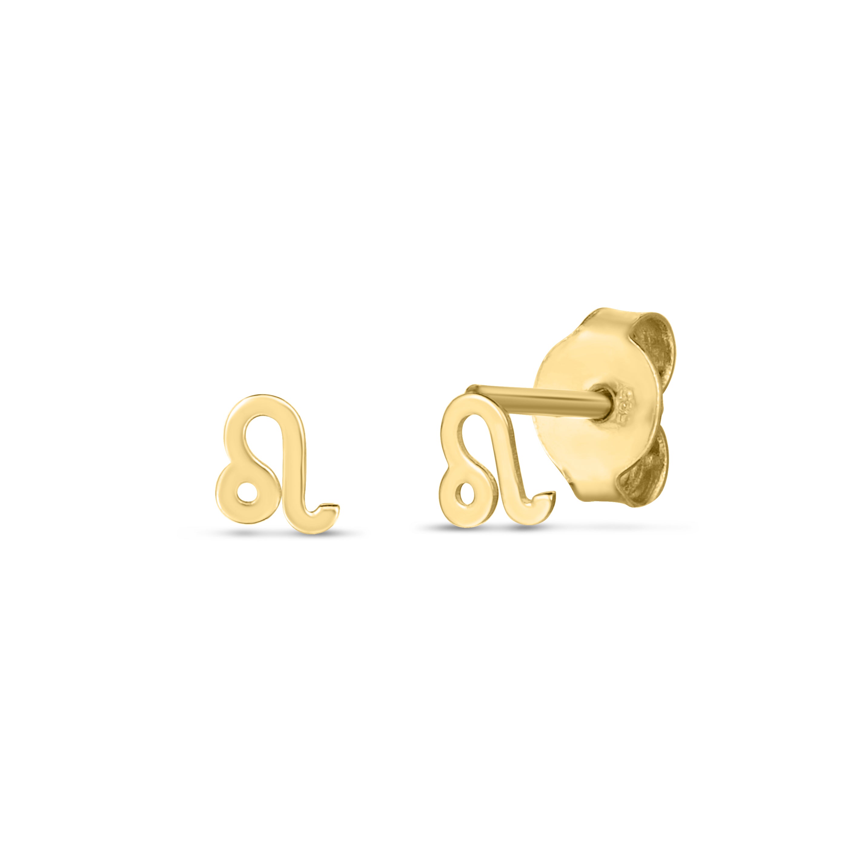 14K Yellow Gold Leo Studs With Push Back Clasp.