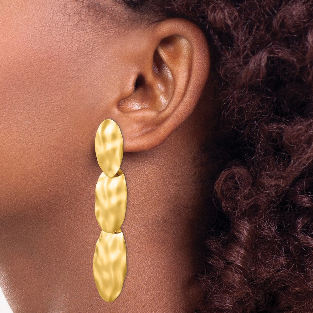 14k Polished Hammered Dangle Earrings
