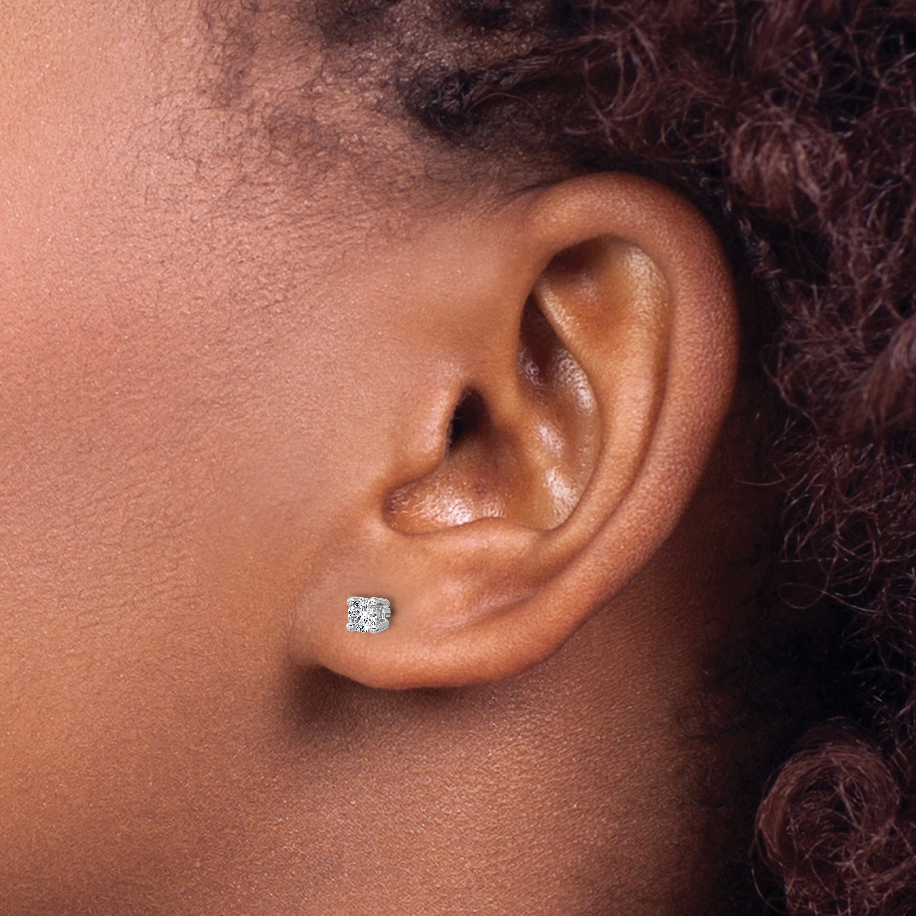 14K White Gold 1/4 Carat Total Weight Round Certified Vs/Si Def Lab Grown Diamond 4 Prong Stud Post Earrings
