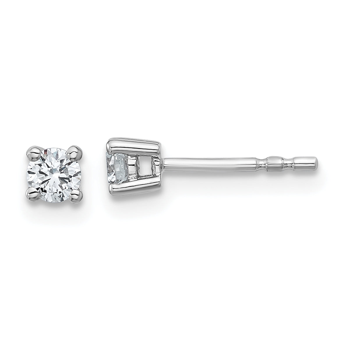 14K White Gold 1/4 Carat Total Weight Round Certified Vs/Si Def Lab Grown Diamond 4 Prong Stud Post Earrings