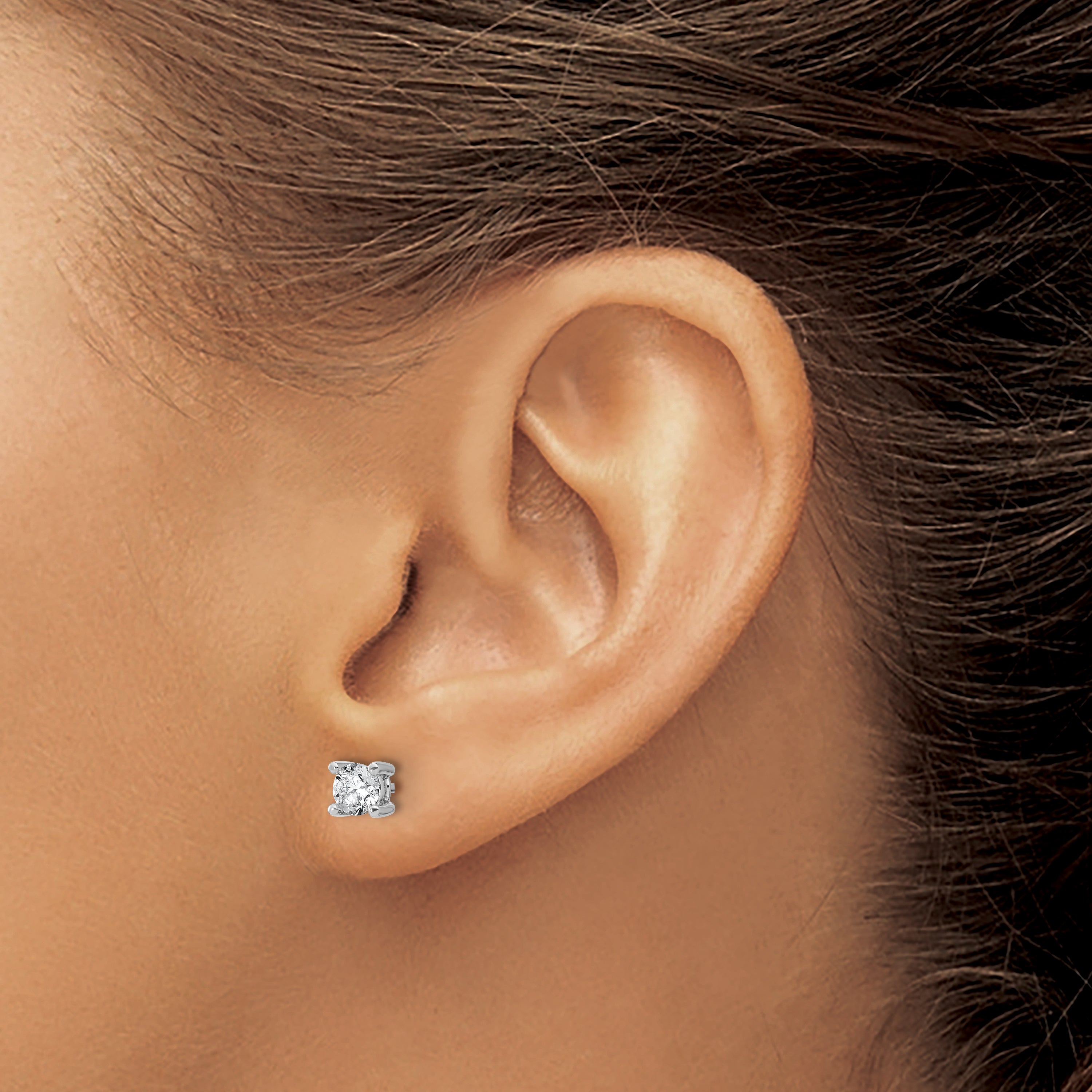 14K White Gold 2/3 Carat Total Weight Round Certified Vs/Si Gh Lab Grown Diamond 4 Prong Stud Post Earrings