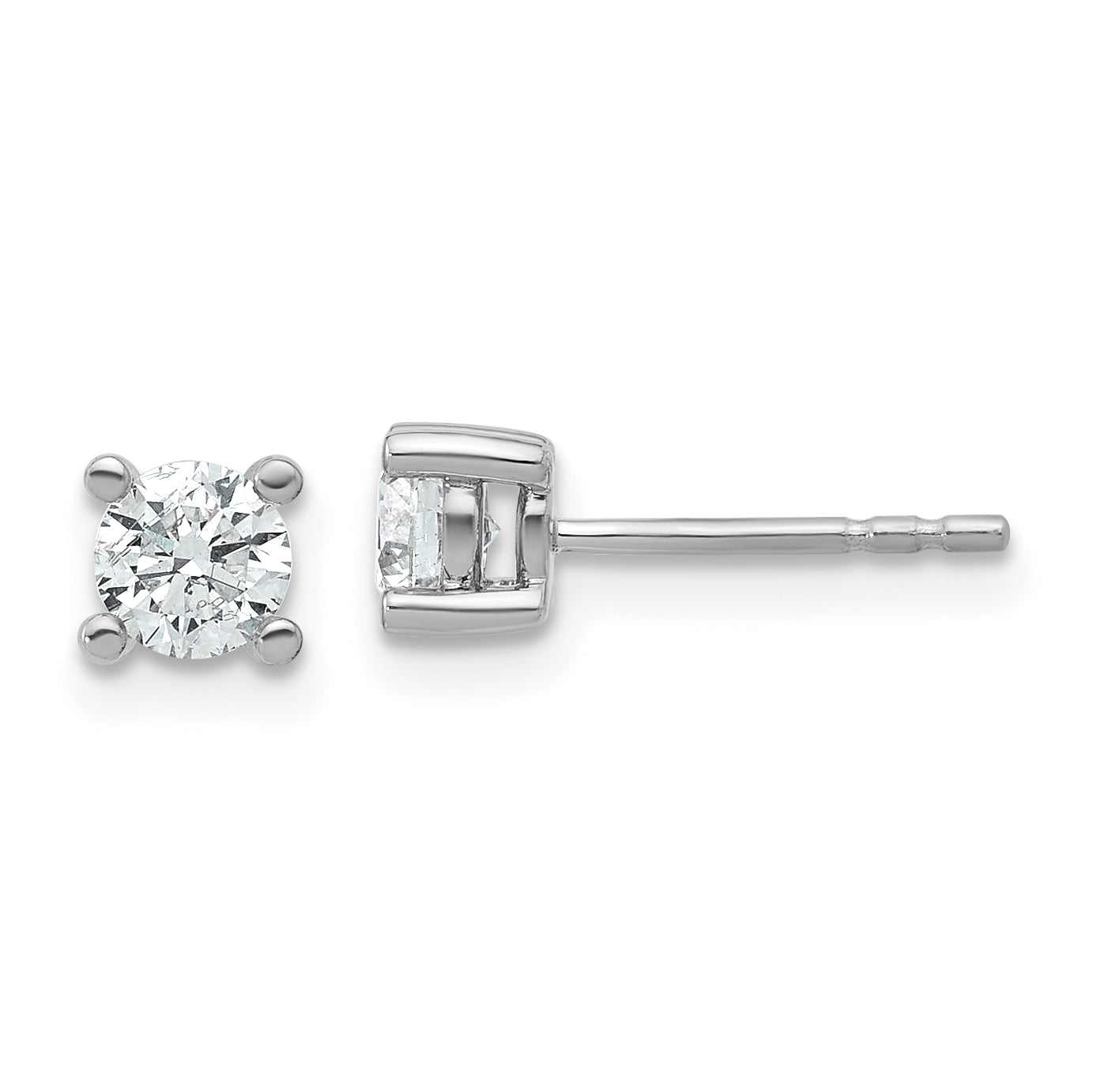 14K White Gold 2/3 Carat Total Weight Round Vs/Si Gh Lab Grown Diamond 4 Prong Stud Post Earrings