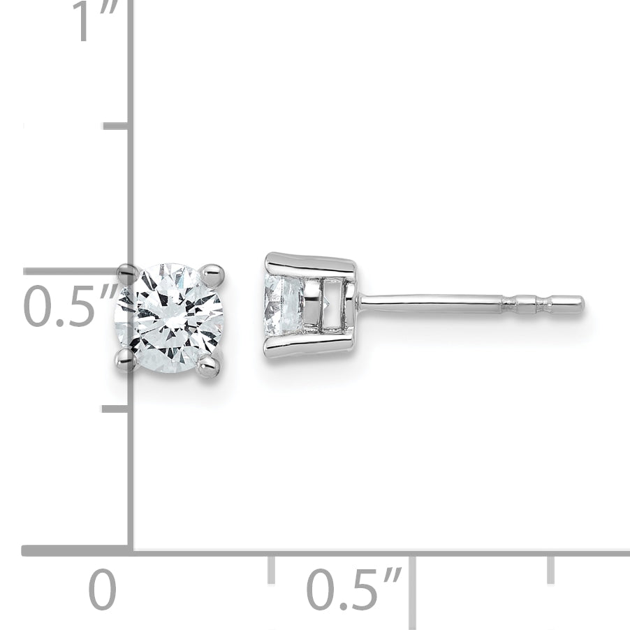 14K White Gold 7/8 Carat Total Weight Round Vs/Si Gh Lab Grown Diamond 4 Prong Stud Post Earrings