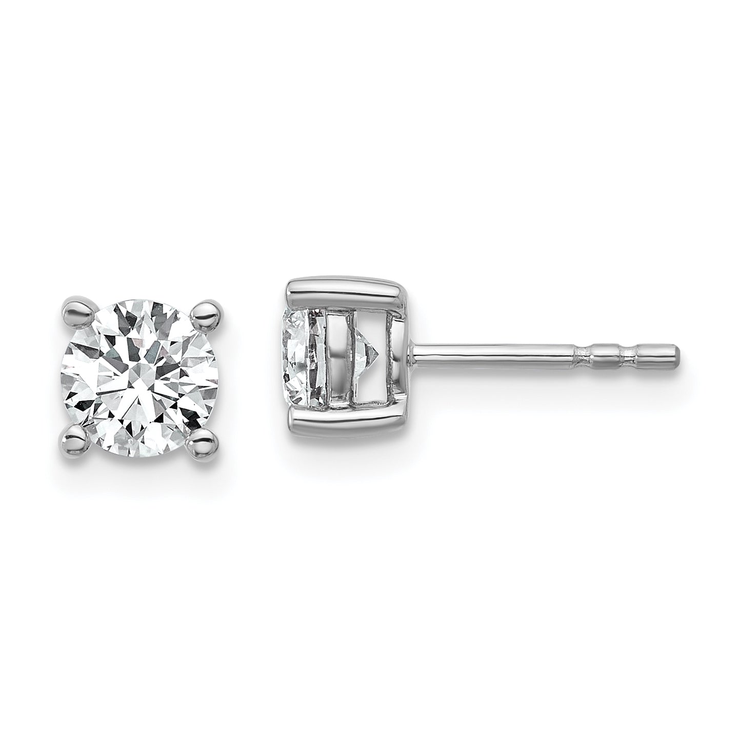 14K White Gold 1 Carat Total Weight Round Vs/Si Gh Lab Grown Diamond 4 Prong Stud Post Earrings