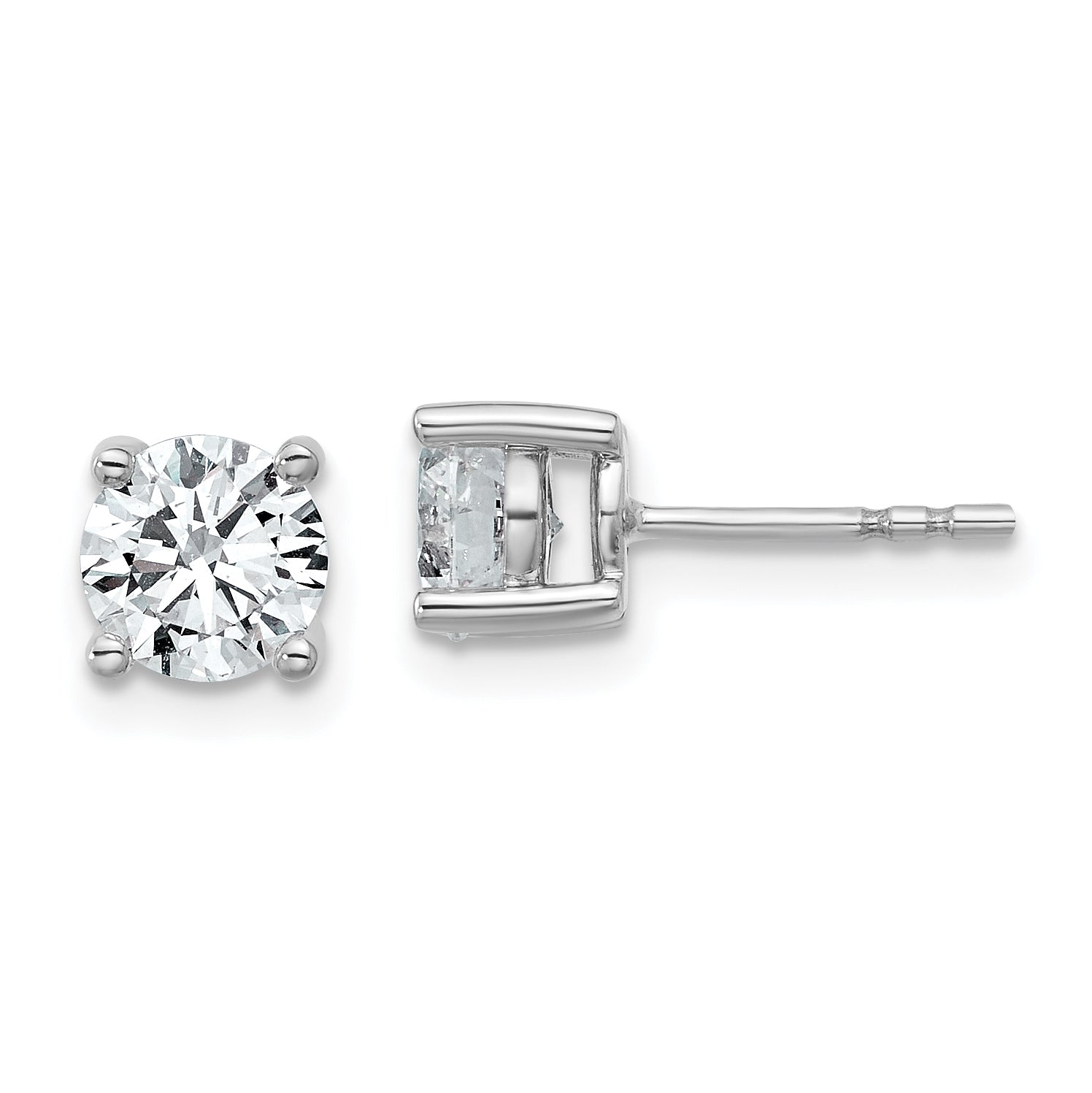 14K White Gold 1 1/2 Carat Total Weight Round Vs/Si Gh Lab Grown Diamond 4 Prong Stud Post Earrings