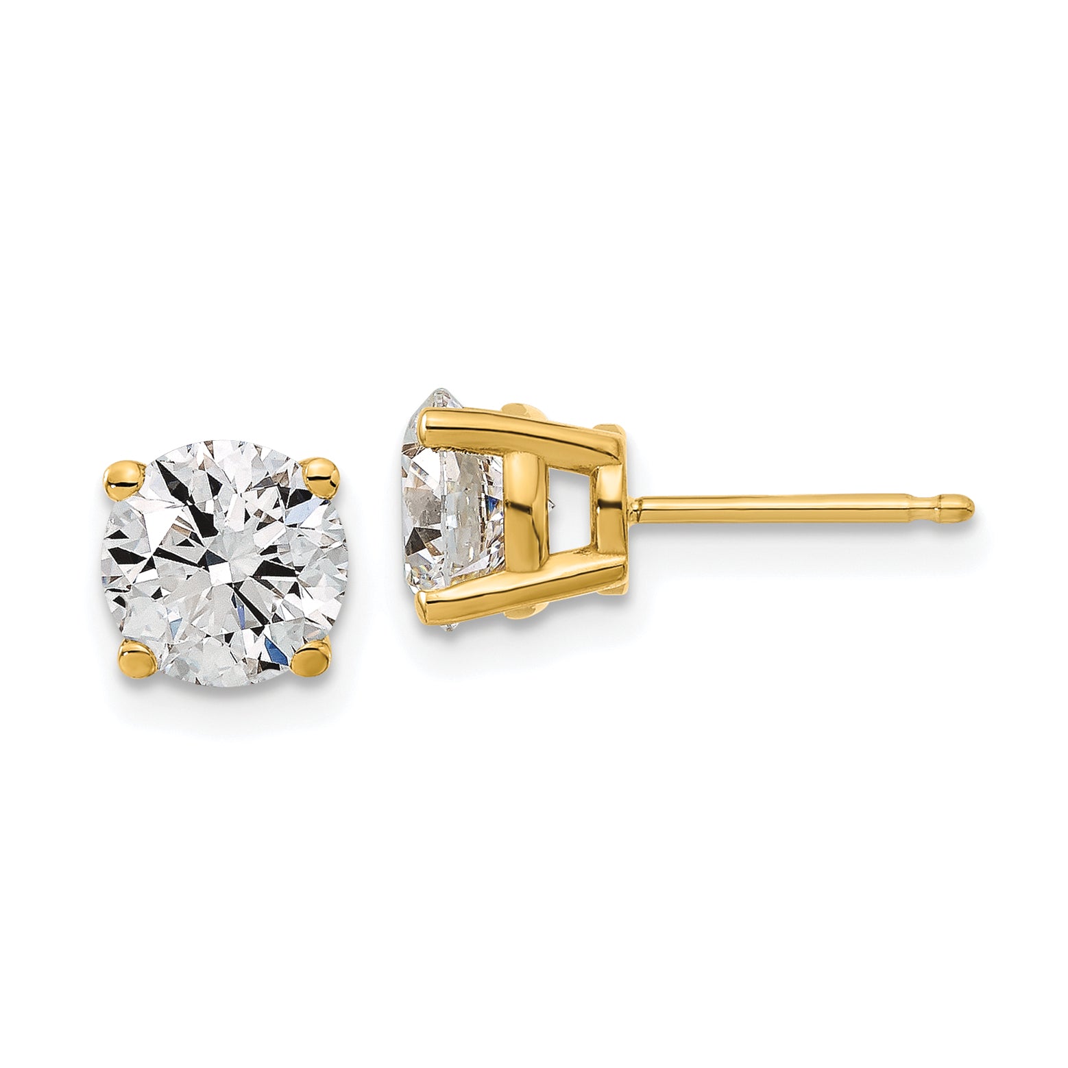 14K 2 Carat Total Weight Round Vs/Si Gh Lab Grown Diamond 4 Prong Stud Post Earrings