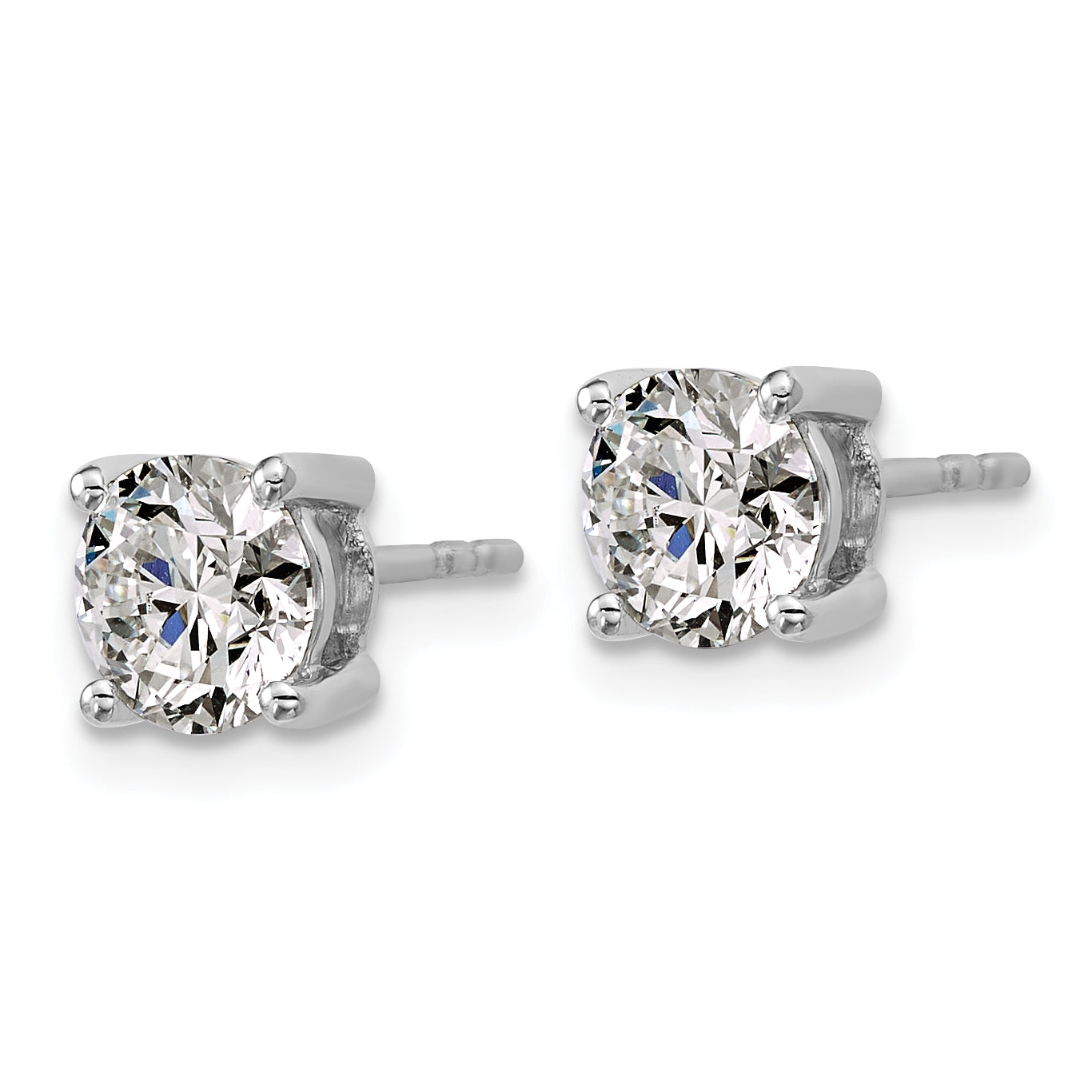 14K White Gold 2 Carat Total Weight Round Vs/Si Def Lab Grown Diamond 4 Prong Stud Post Earrings