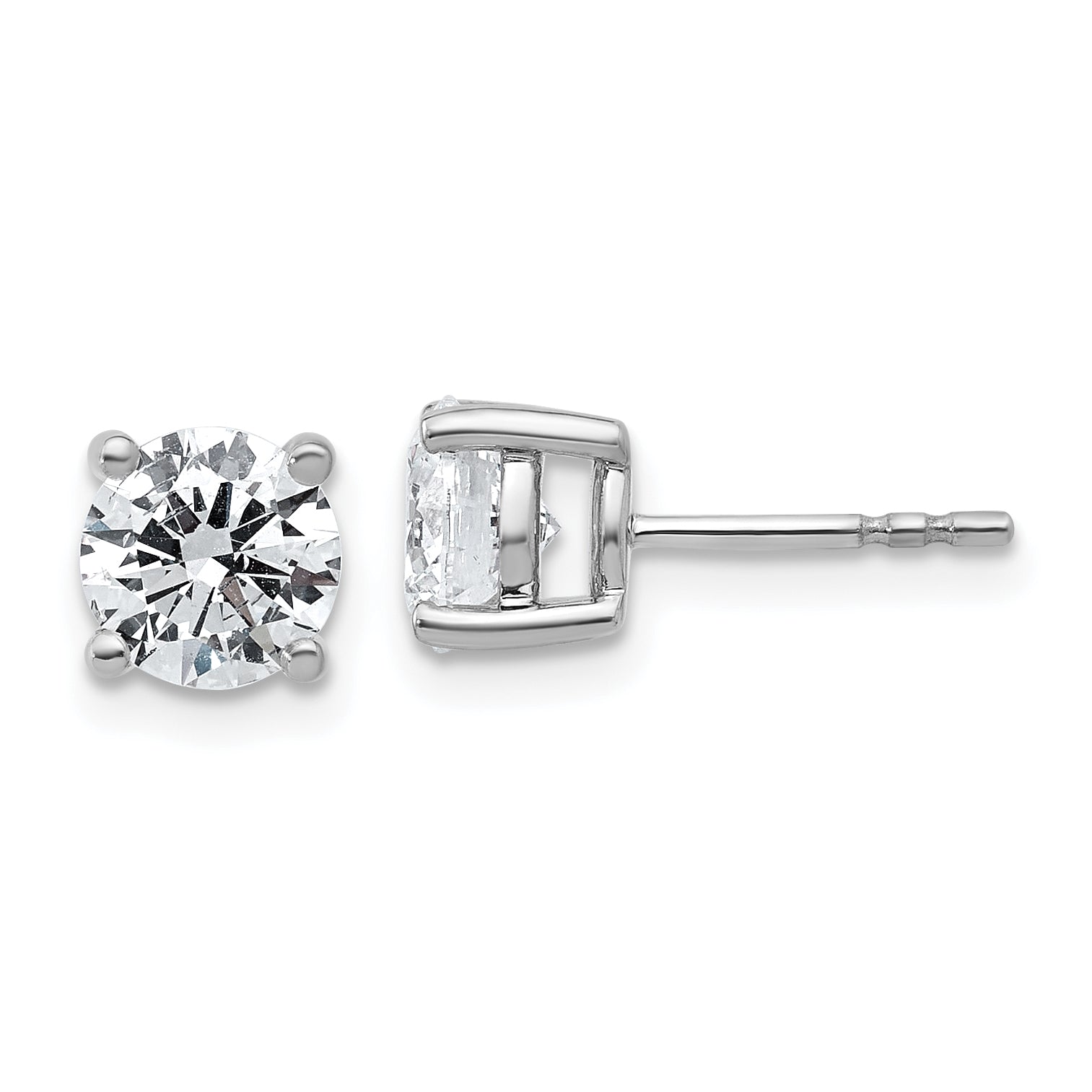 14K White Gold 2 Carat Total Weight Round Vs/Si Gh Lab Grown Diamond 4 Prong Stud Post Earrings